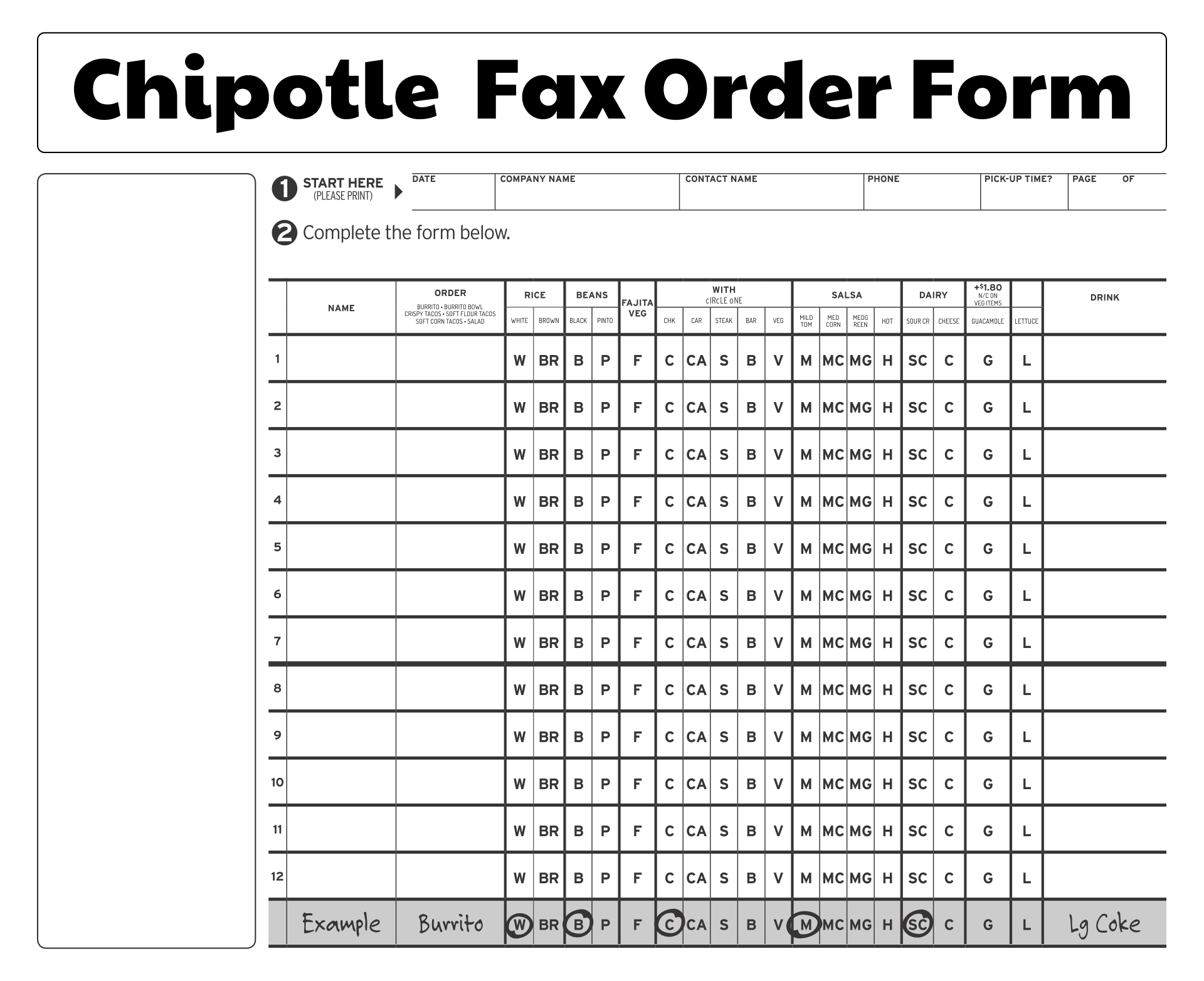 Printable Chipotle Menu