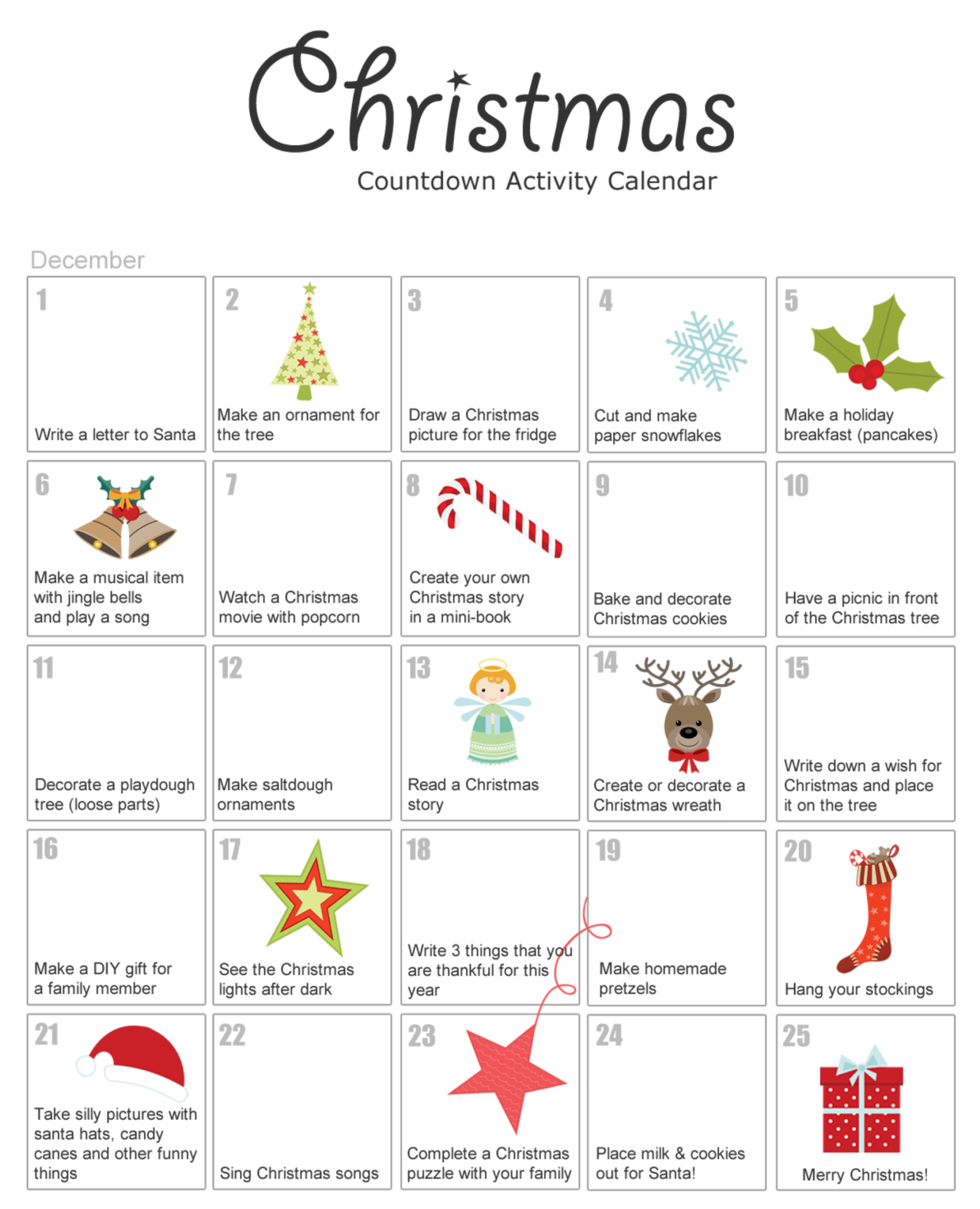 Countdown Christmas Activities Printables