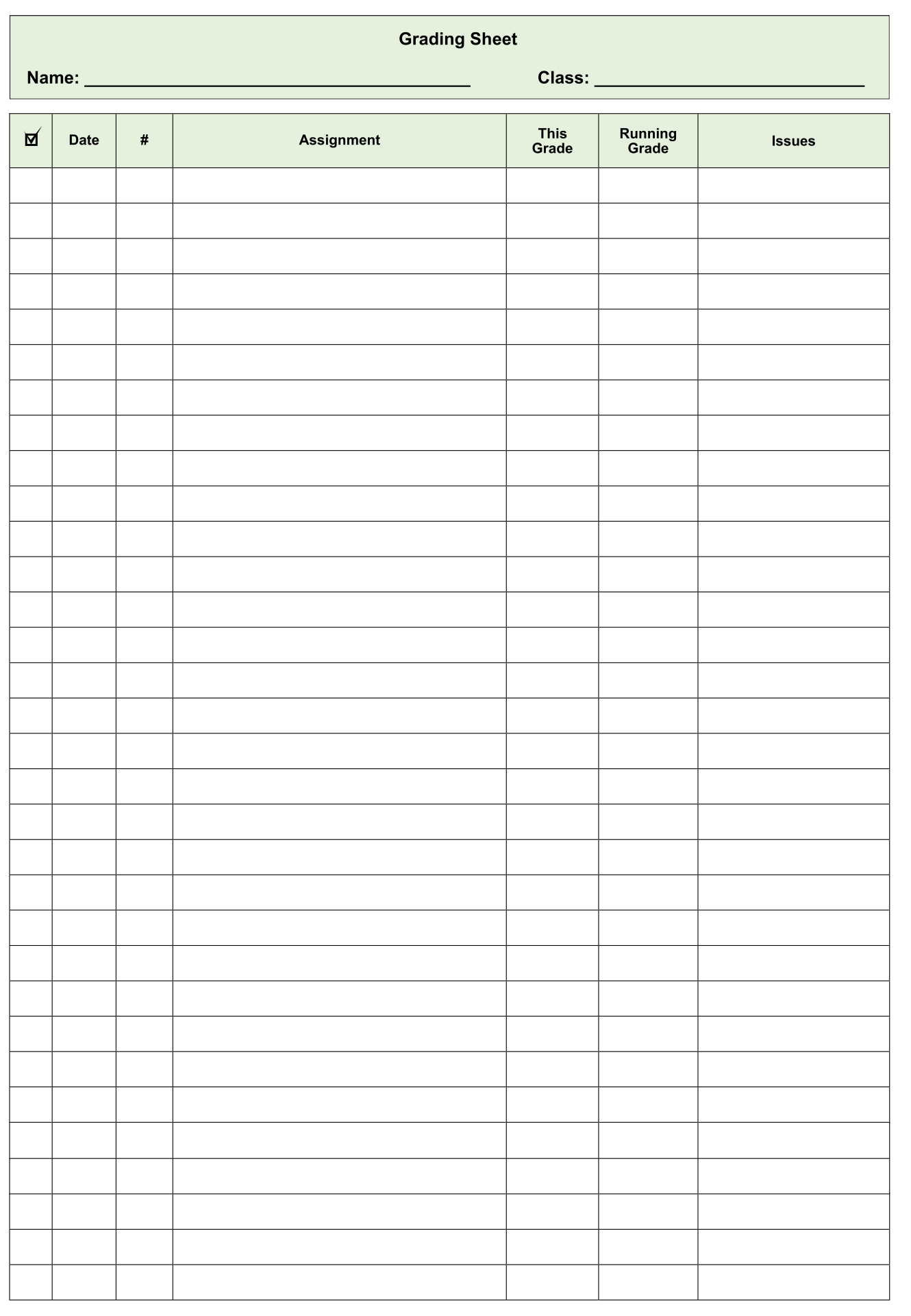 Blank Grade Sheet Template