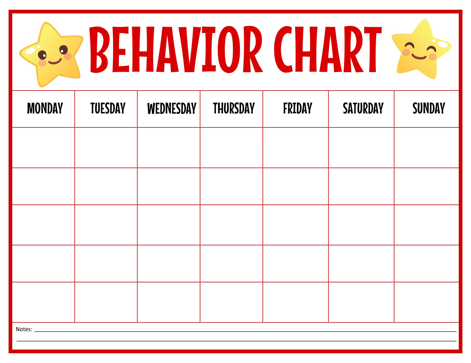 Printable Behavior Sticker Chart