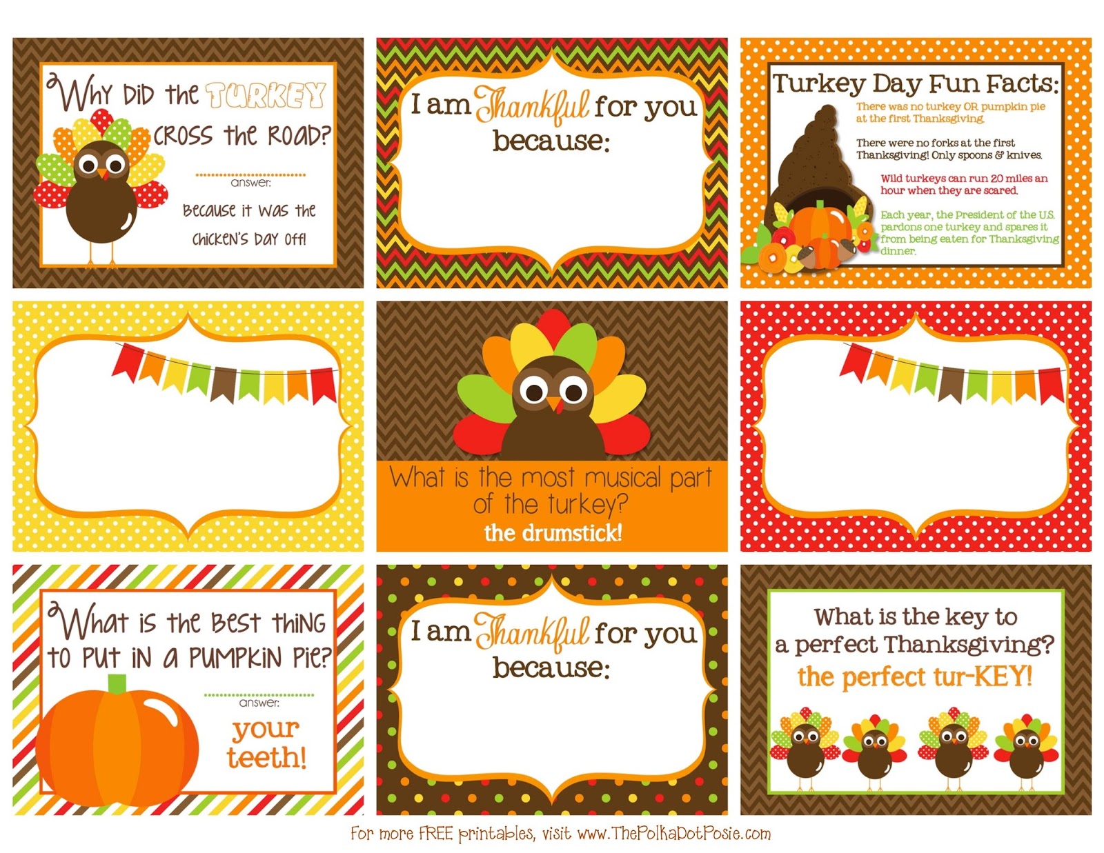 Printable Thanksgiving Lunch Box Notes