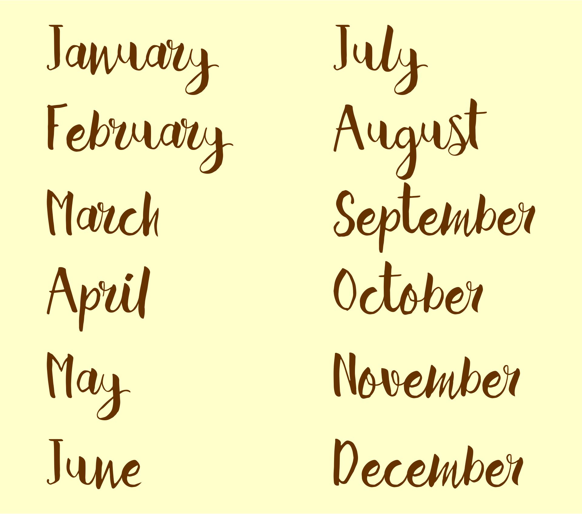 Months of Year Printable Chart