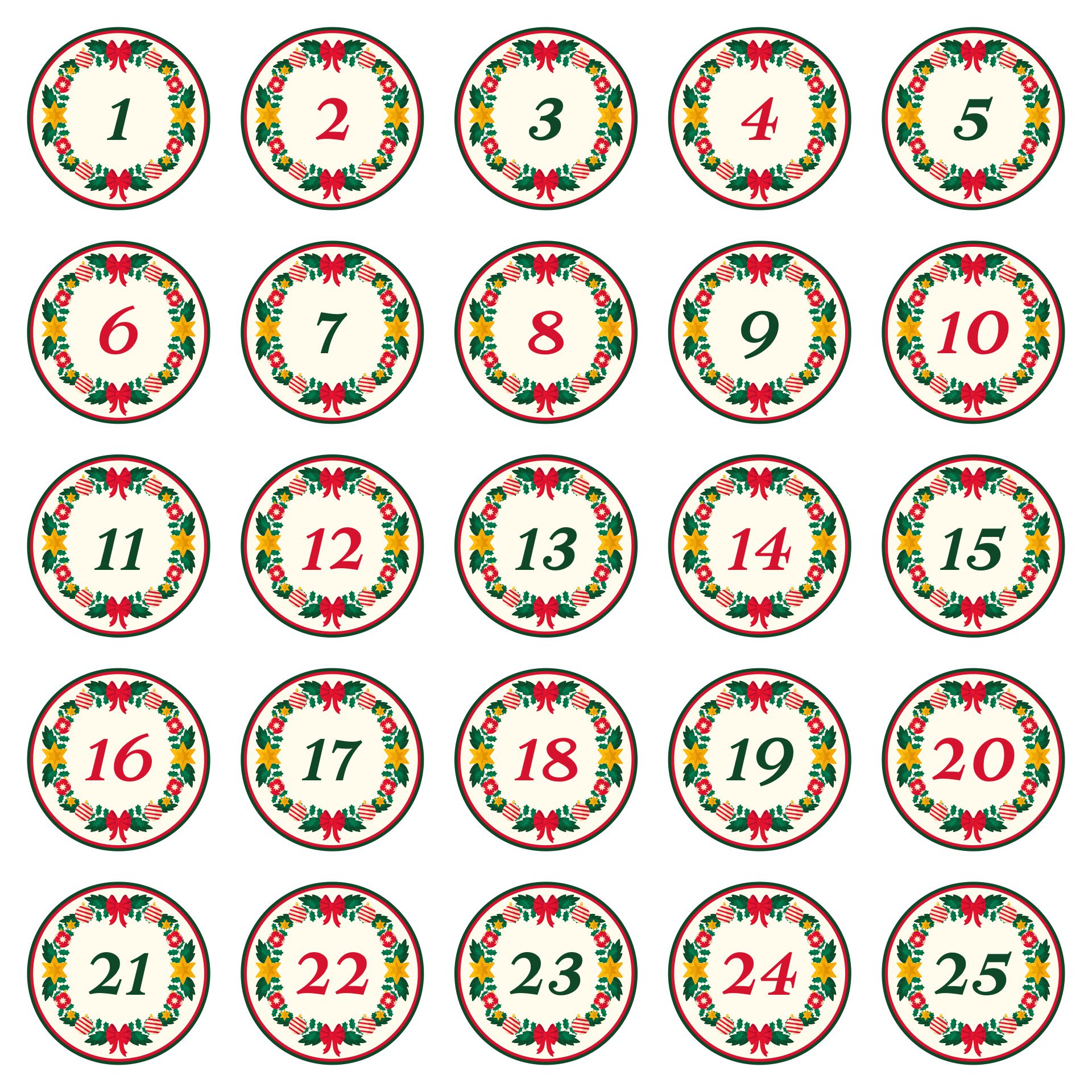 Printable Christmas Calendar Numbers