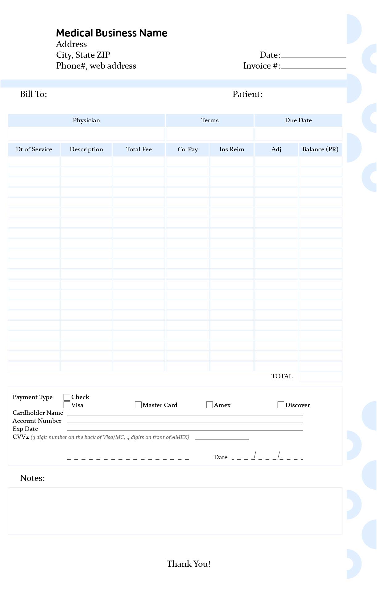Printable Medical Invoice Template