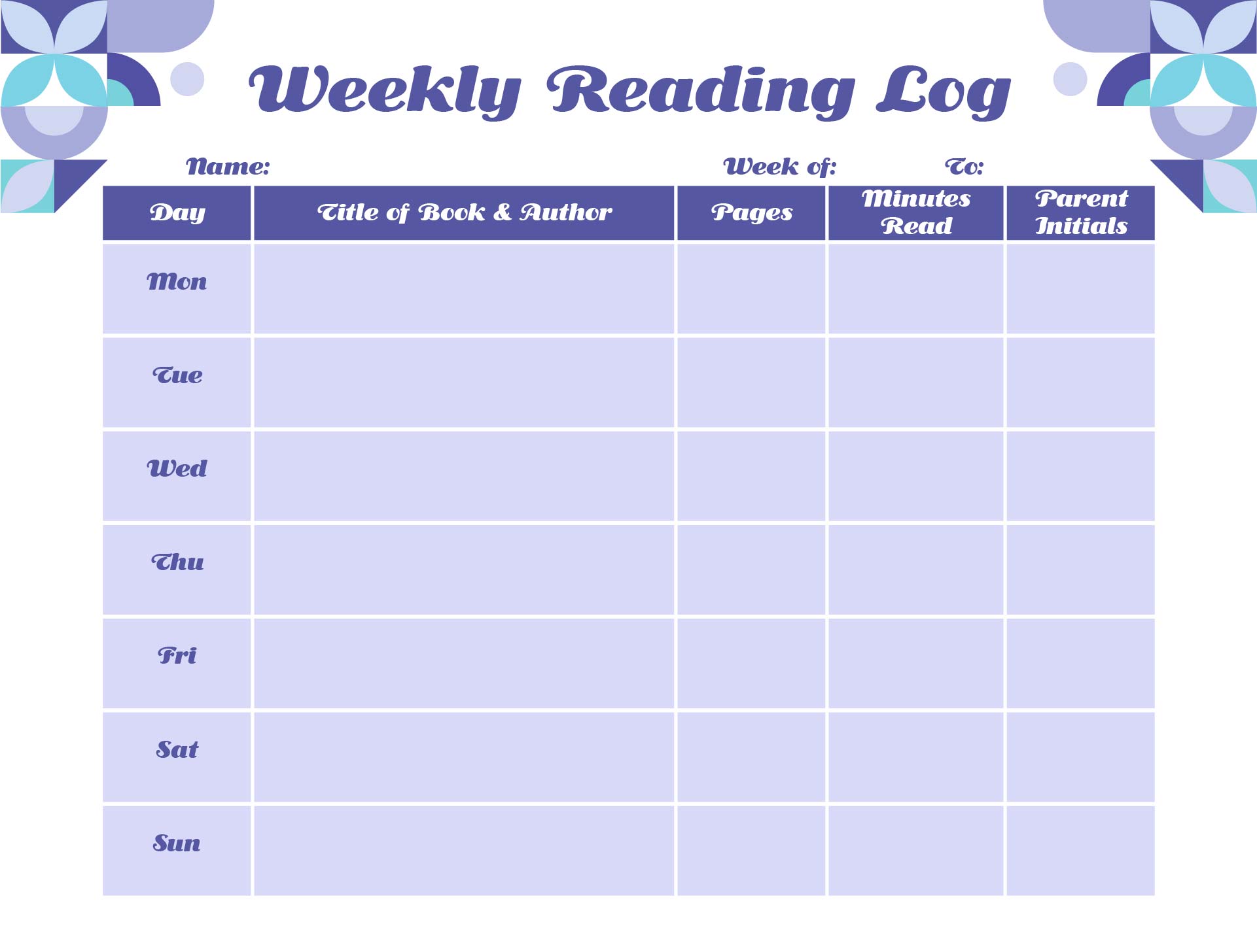 Reading Log Printable