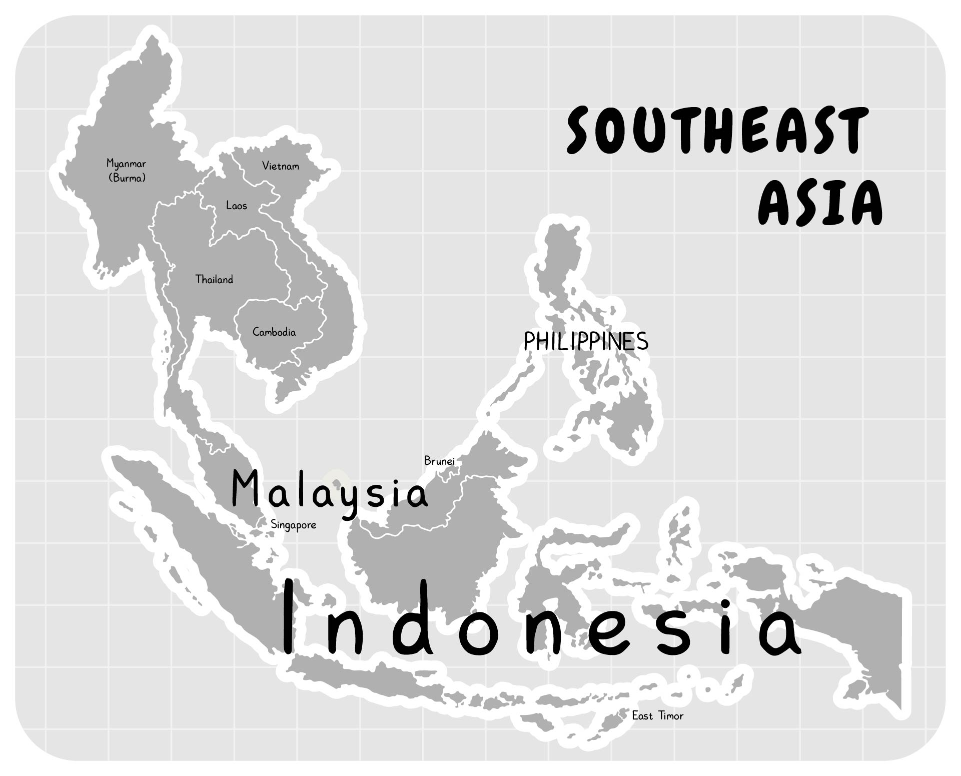 Map Of Asia Countries Black And White 