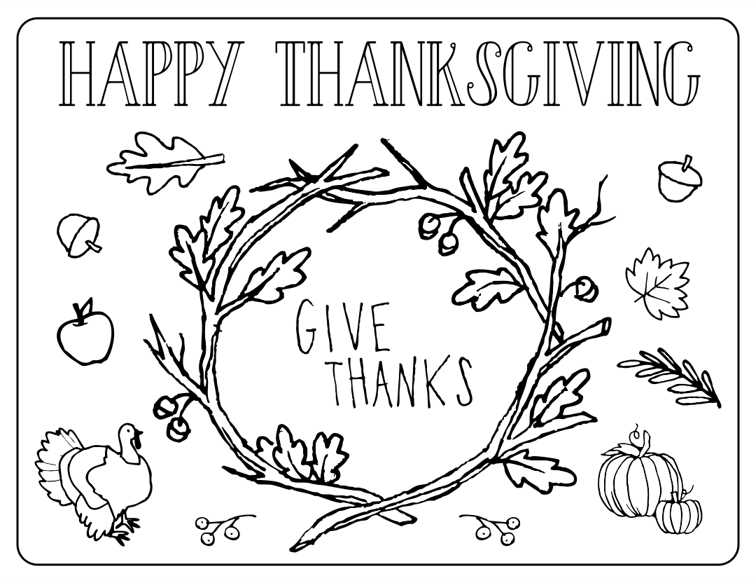 Coloring Pages Printable Thanksgiving Placemat