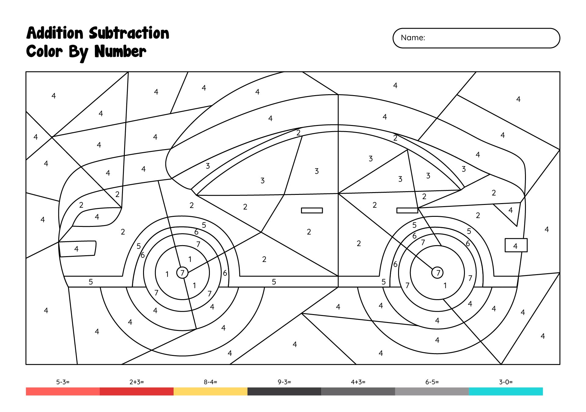 Additions Colors by Numbers Printable