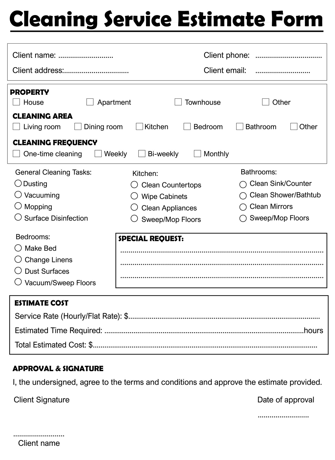 Free Printable Cleaning Estimate Forms PRINTABLE TEMPLATES