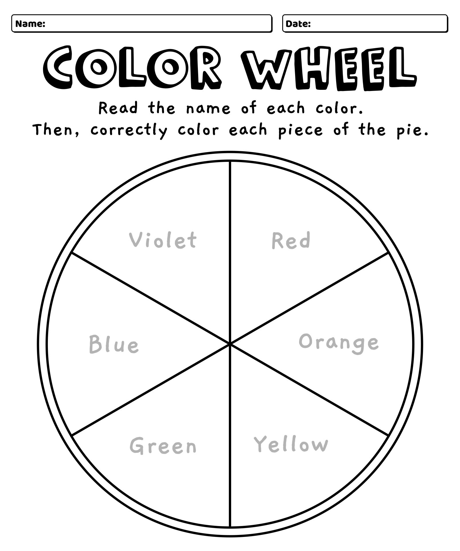 Color Wheel Worksheet Printable