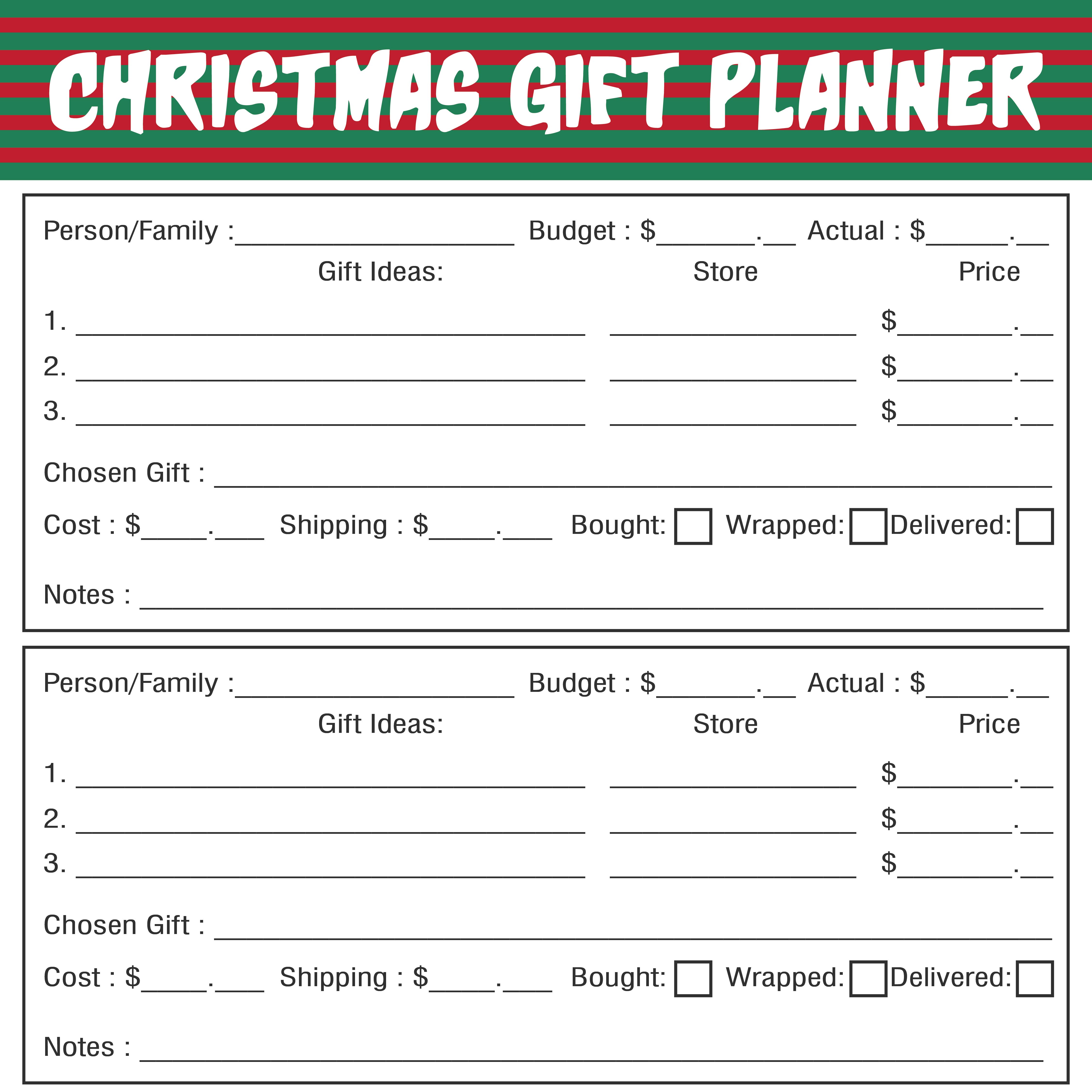 Editable Christmas Gift List
