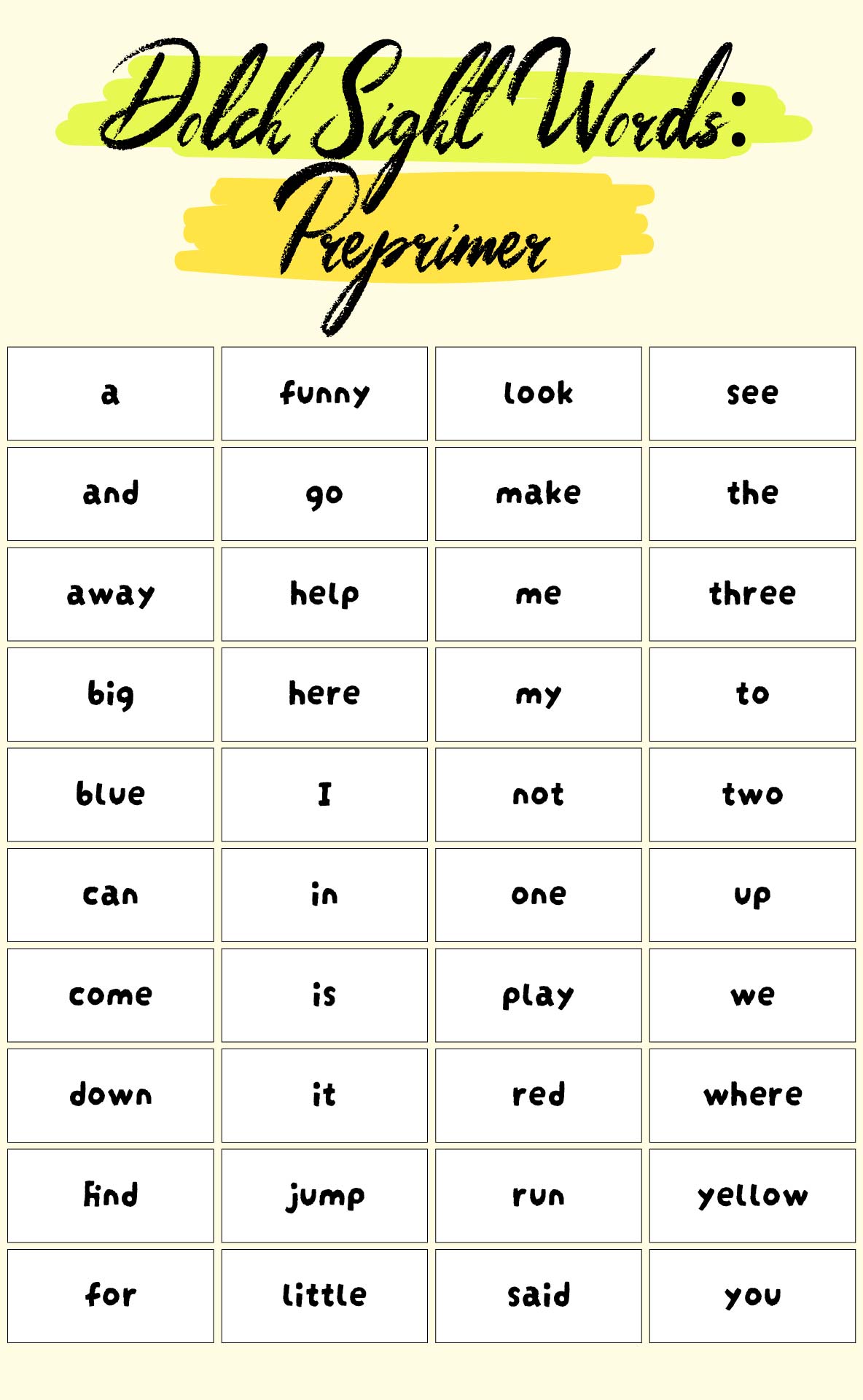 Dolch Sight Words List Printables