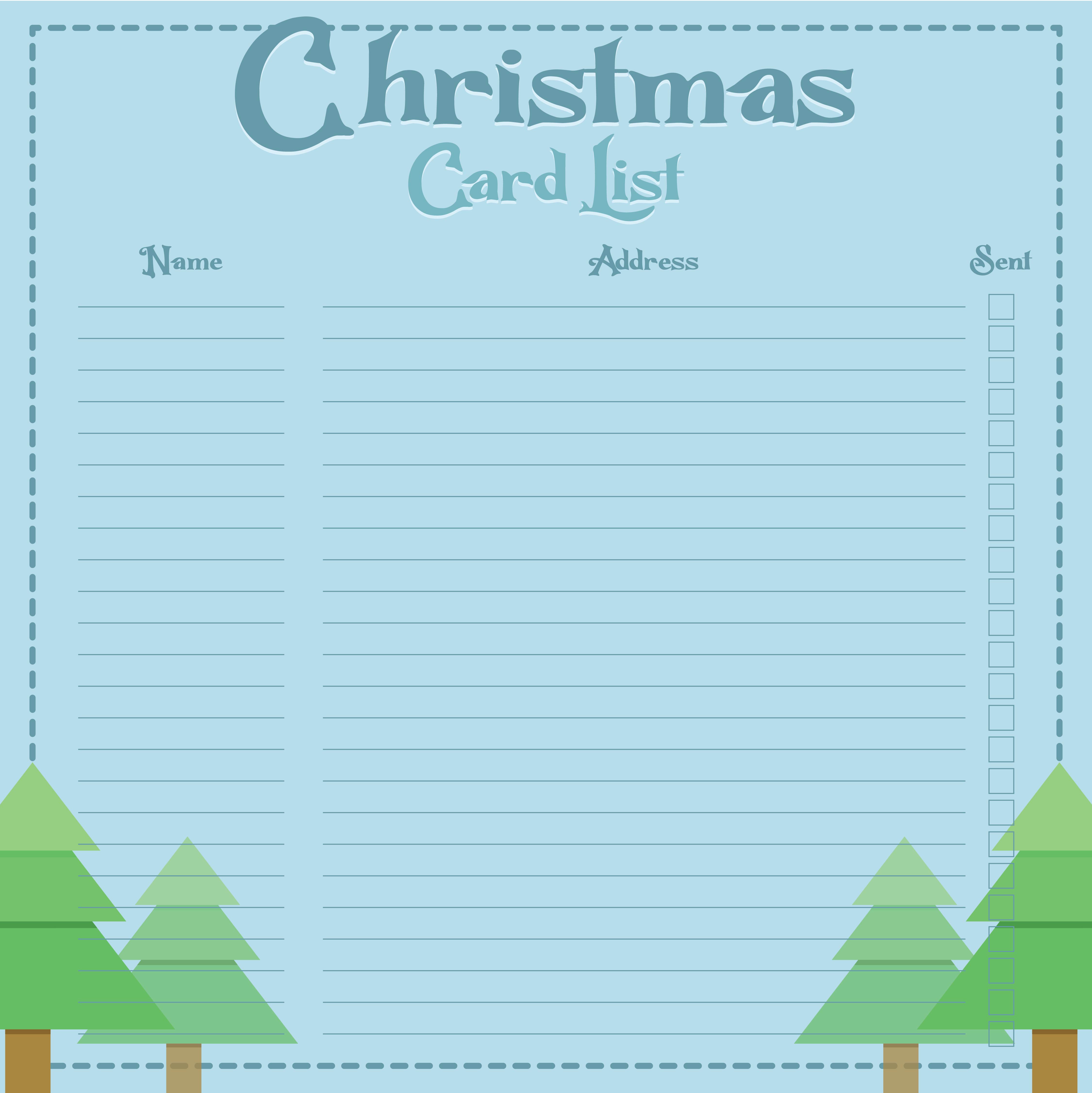 Printable Christmas Card List Template
