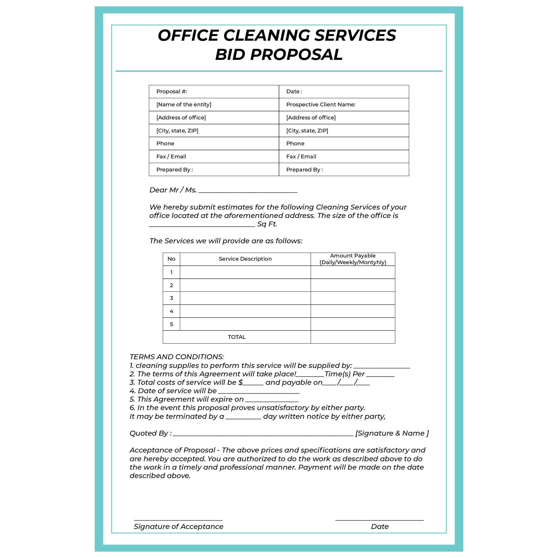 Printable Cleaning Proposal Forms