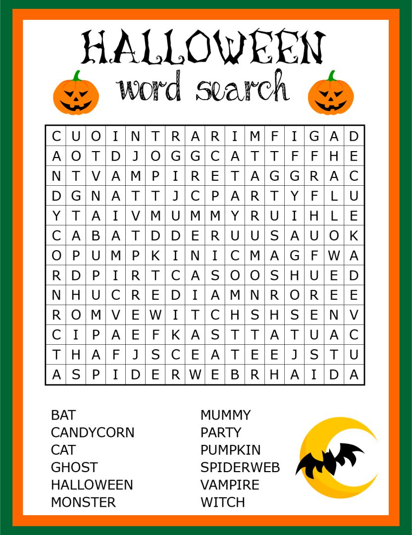 Printable Halloween Word Search Worksheets