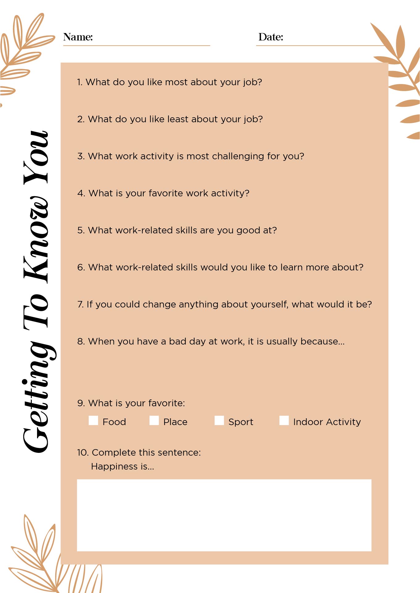 Getting to Know You Worksheet for Adults Printable