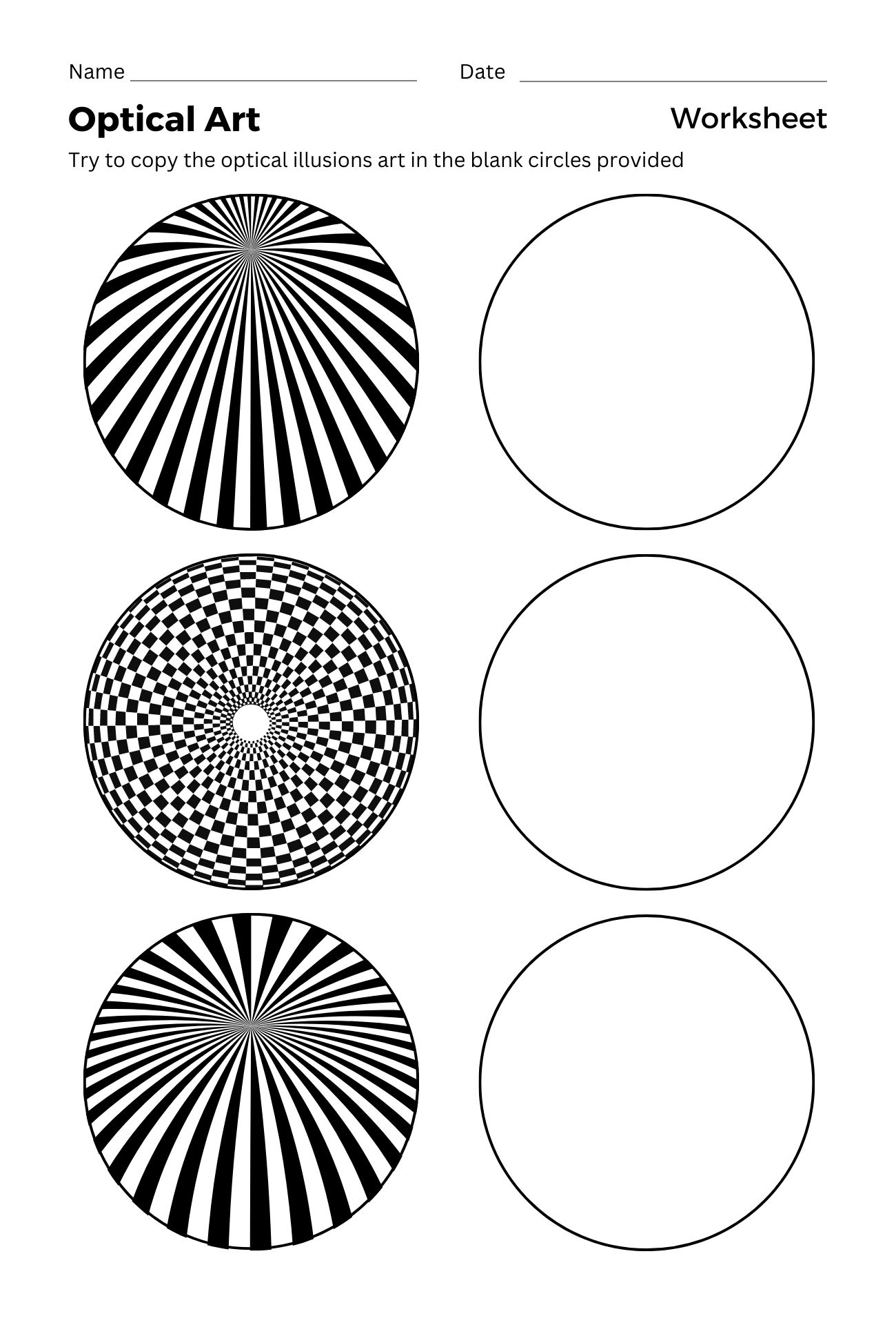 Op Art Worksheets Printable