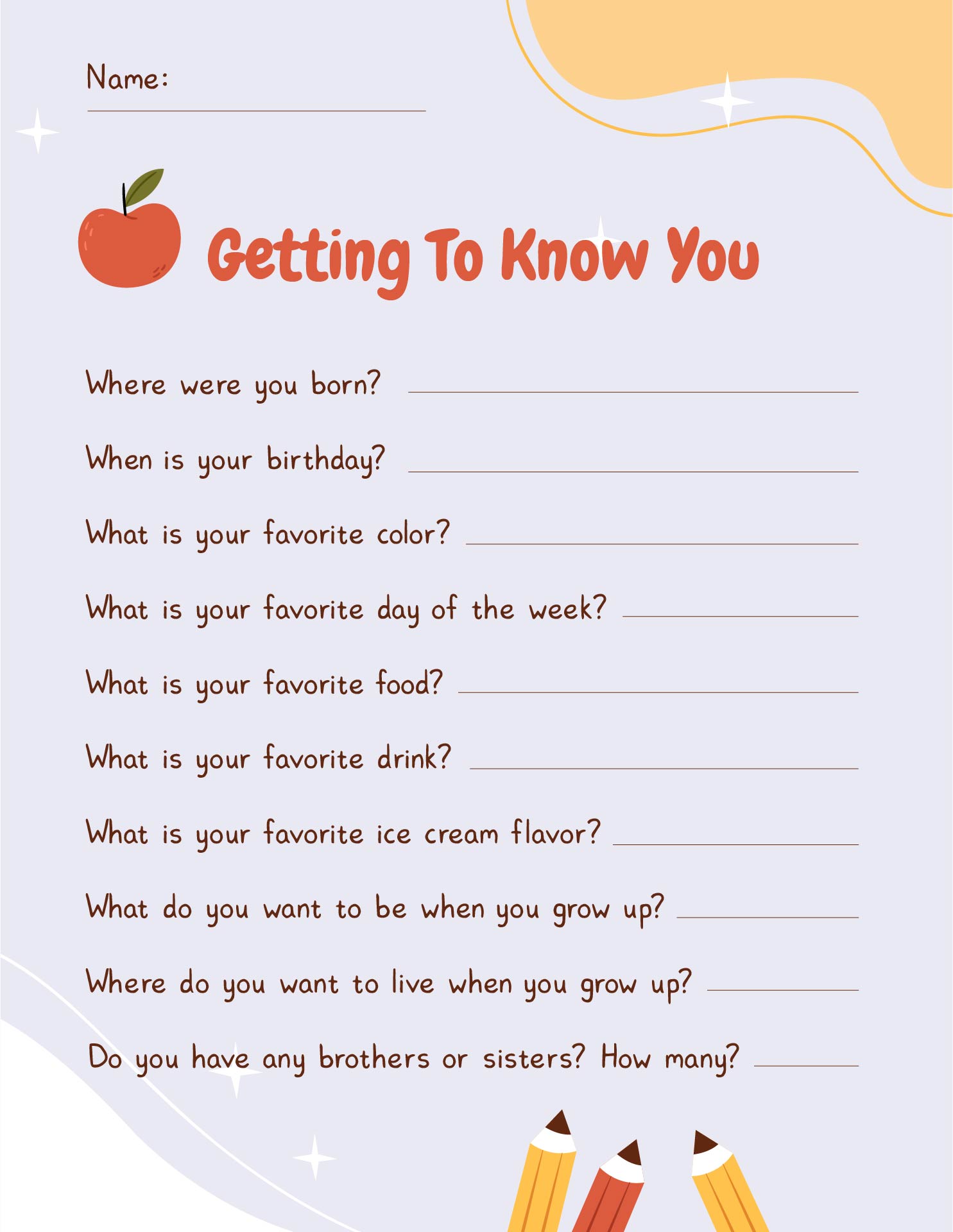 Getting to Know You Printables for Adults