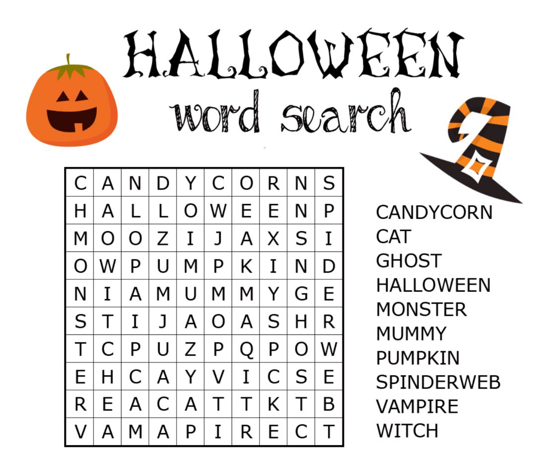 Kids Halloween Word Searches Printable