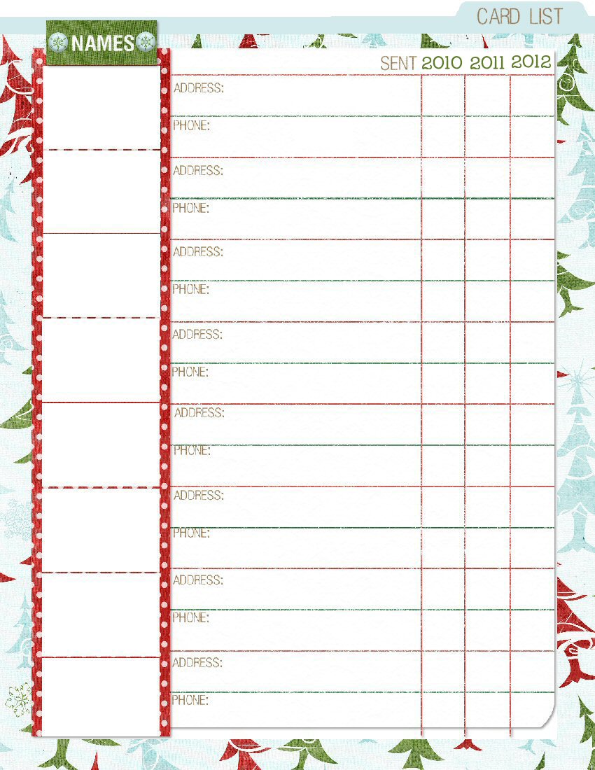 Christmas Card Planner Printables