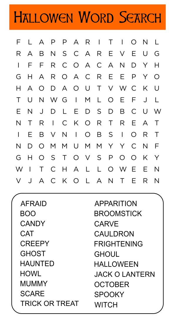 Printable Halloween Word Search Worksheets