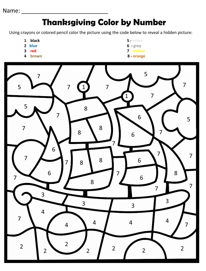 Thanksgiving Color by Number Coloring Pages