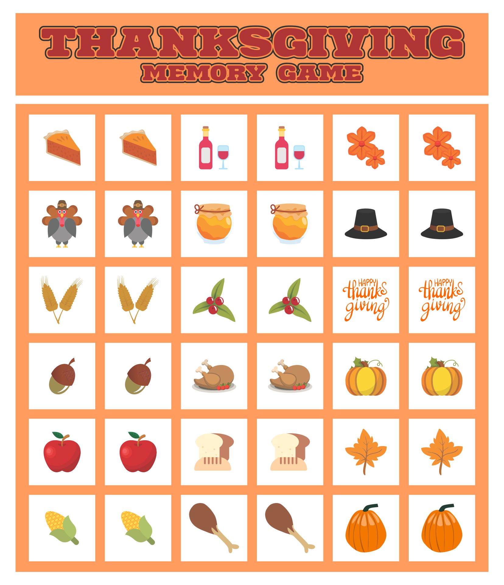 Thanksgiving Memory Game Printable