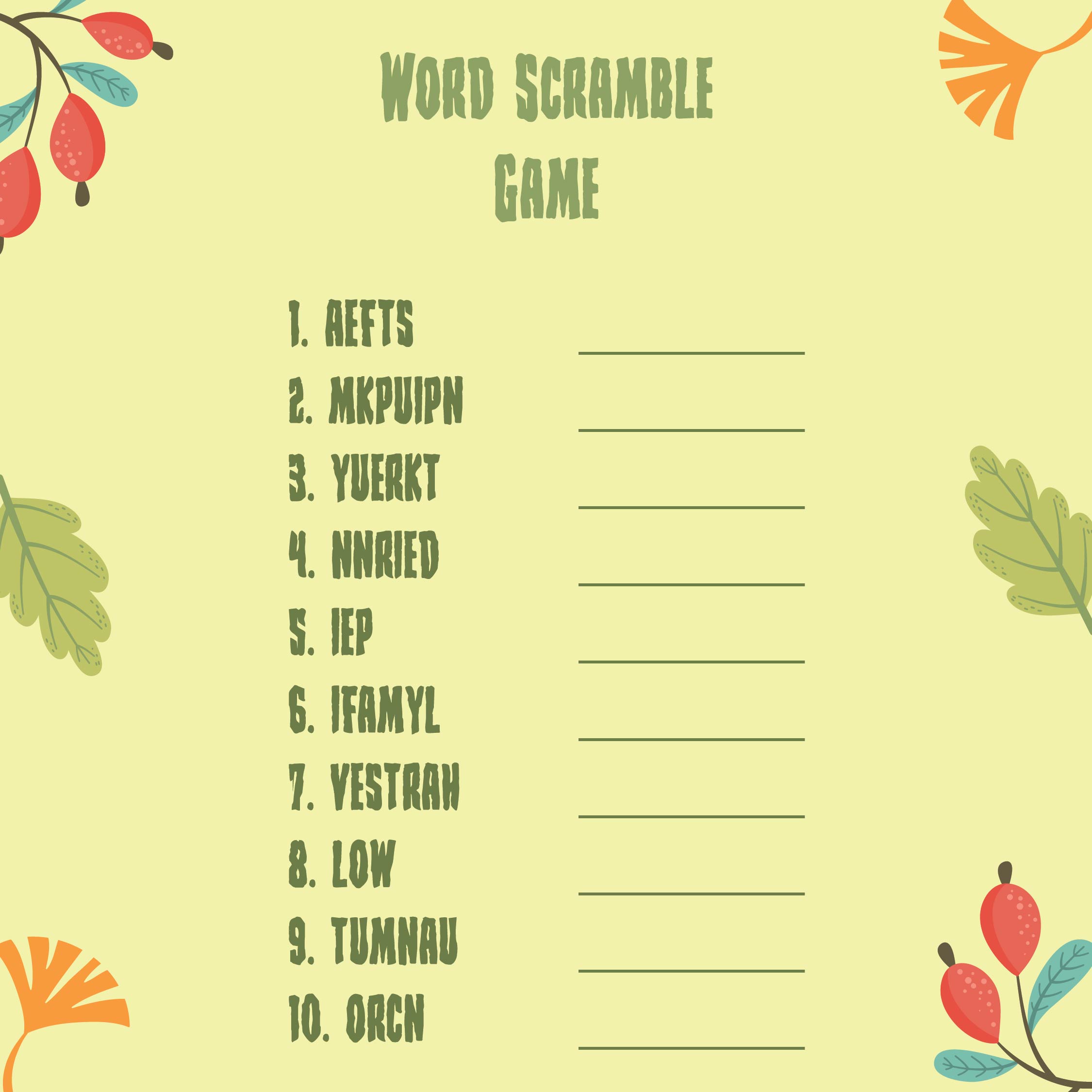 5 Best Printable Thanksgiving Word Scramble Game