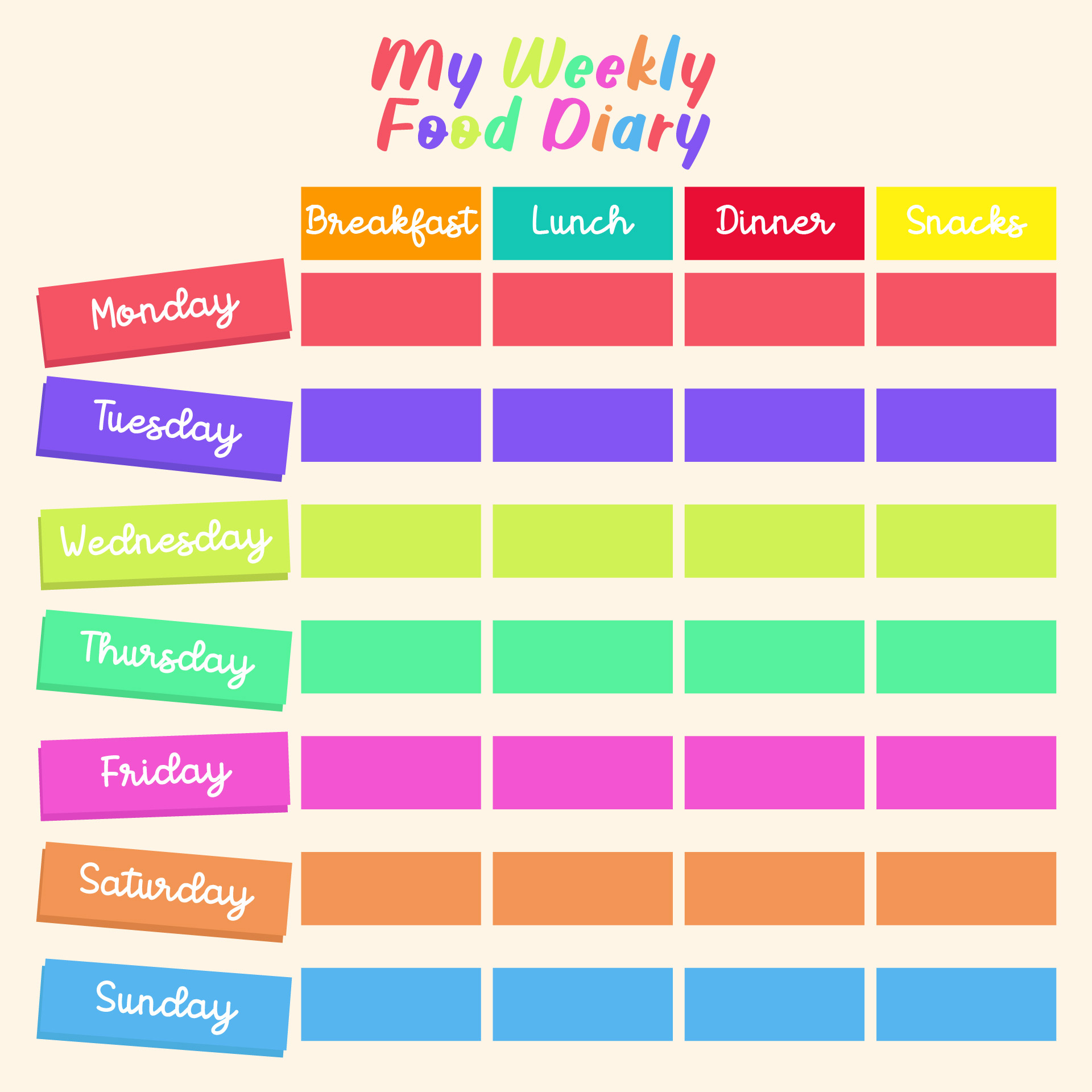 Weekly Food Diary Template Printable