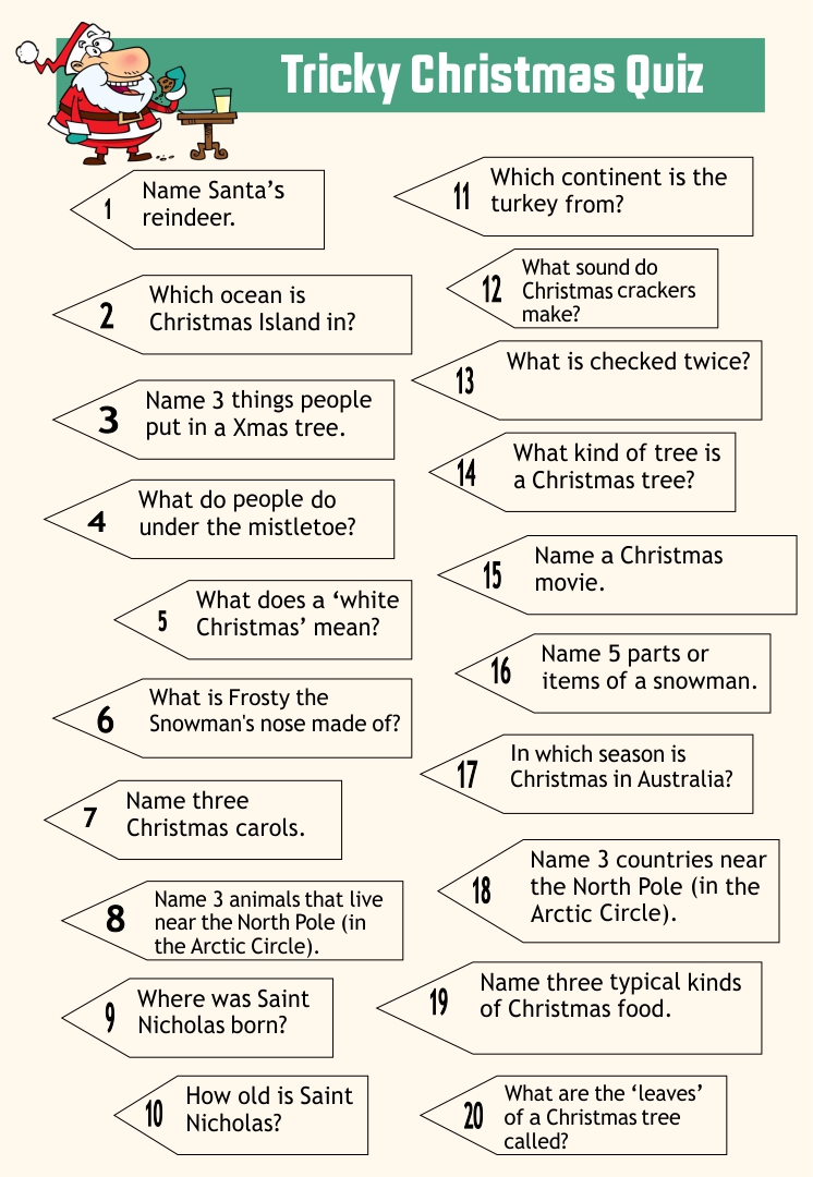 Adult Christmas Trivia Worksheets