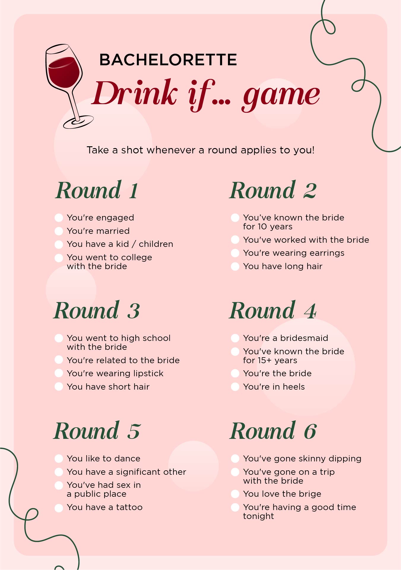 Bachelorette Party Drinking Game