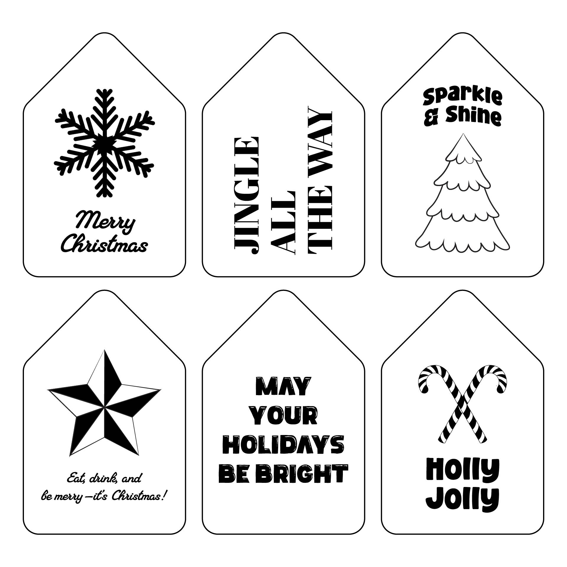 Black and White Printable Christmas Name Tags