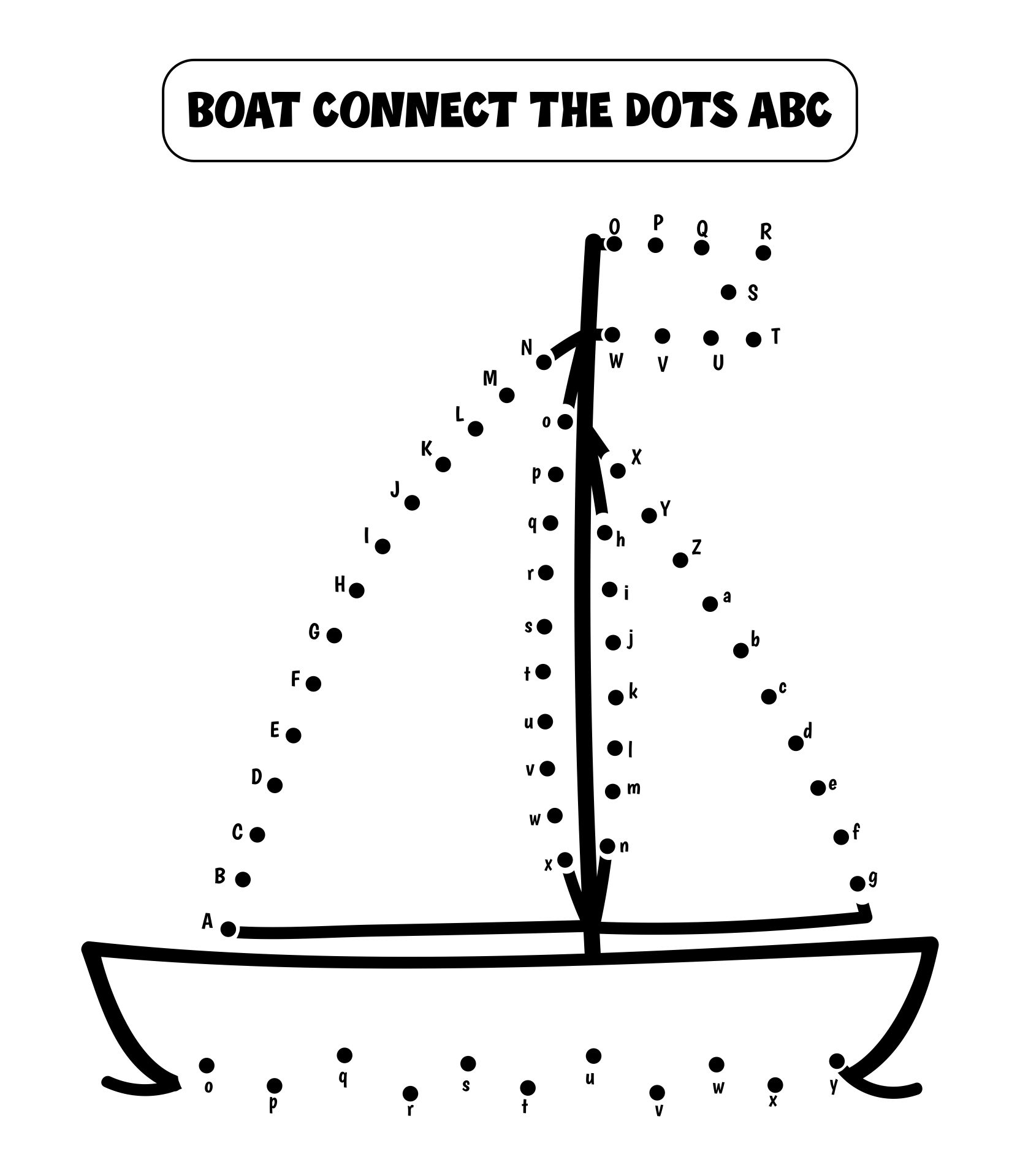 Boat Connect the Dots ABC Worksheets