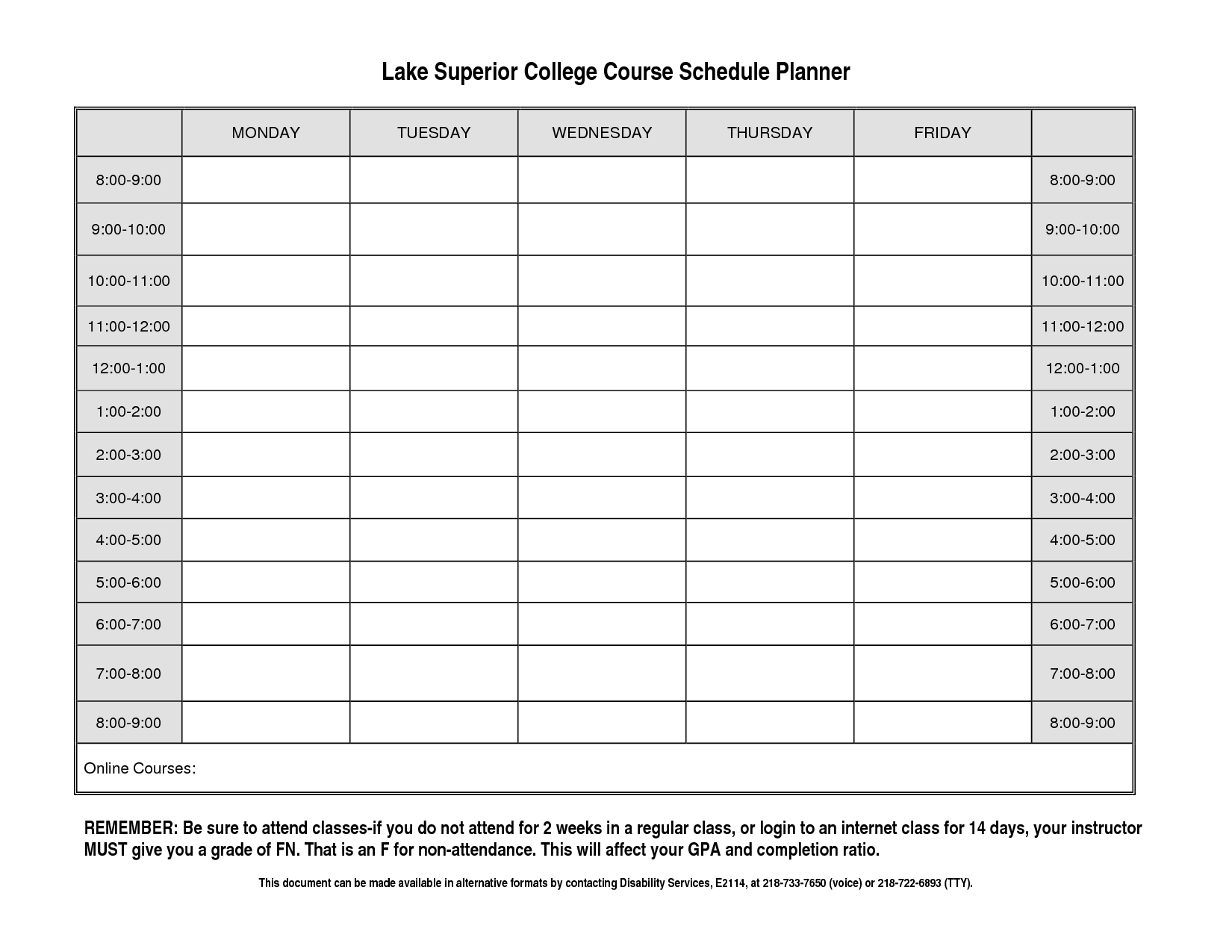 5 Best College Class Schedule Printable