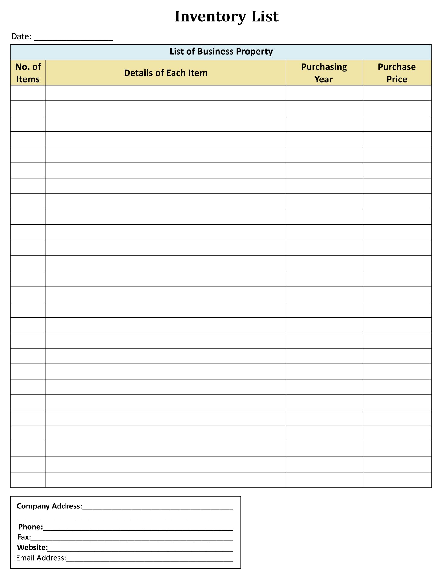 Printable Blank Inventory Sheet