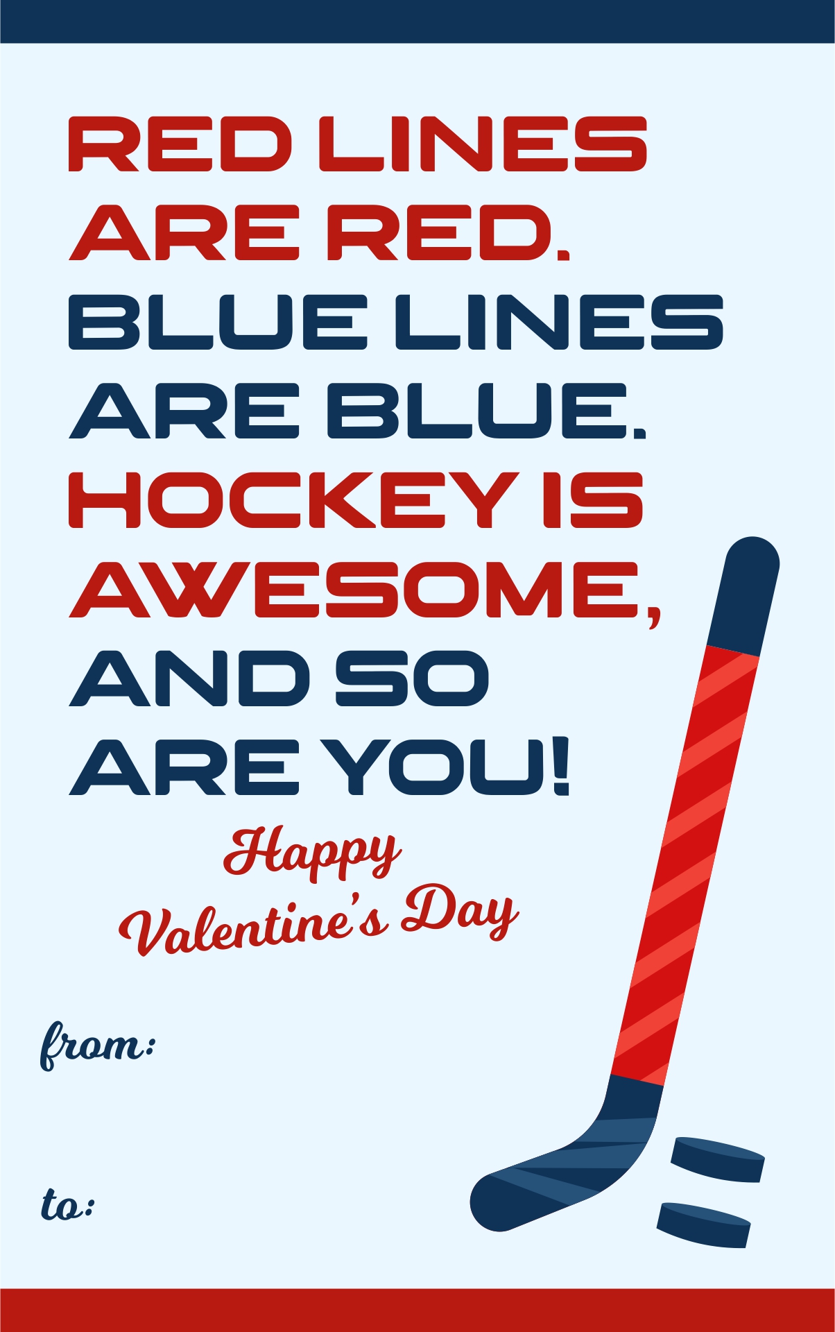 Printable Valentine Day Cards Hockey