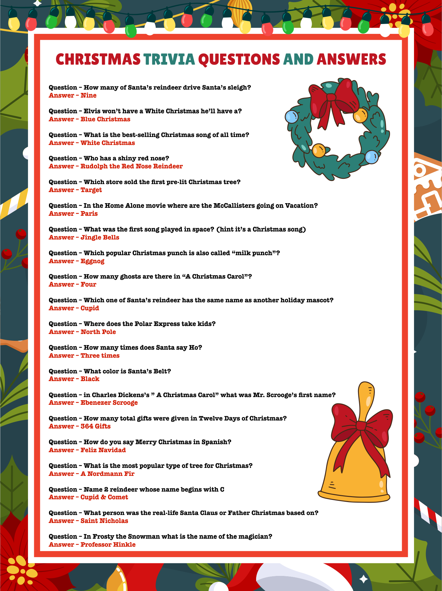 Printable Christmas Trivia Questions and Answers
