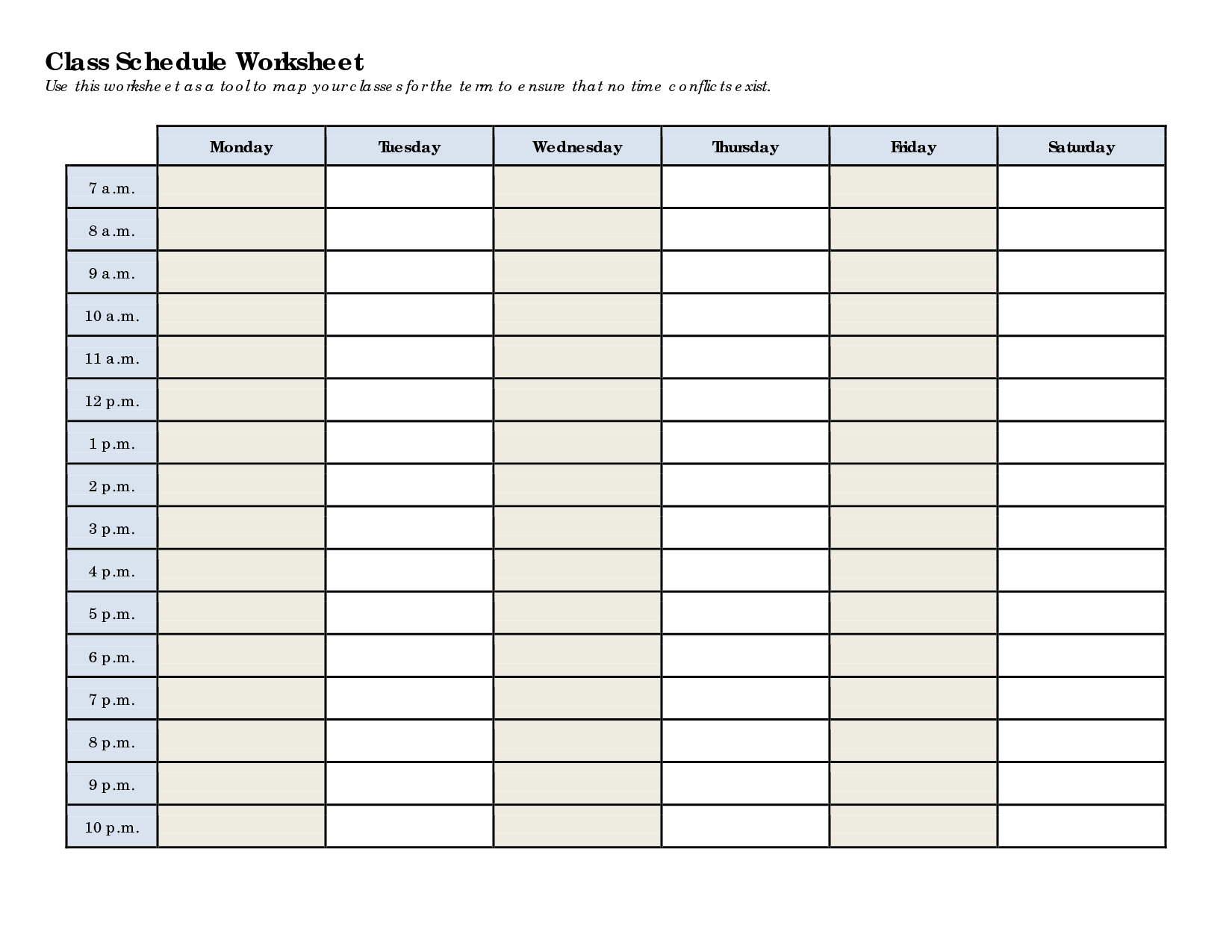 Schedule Worksheet Templates