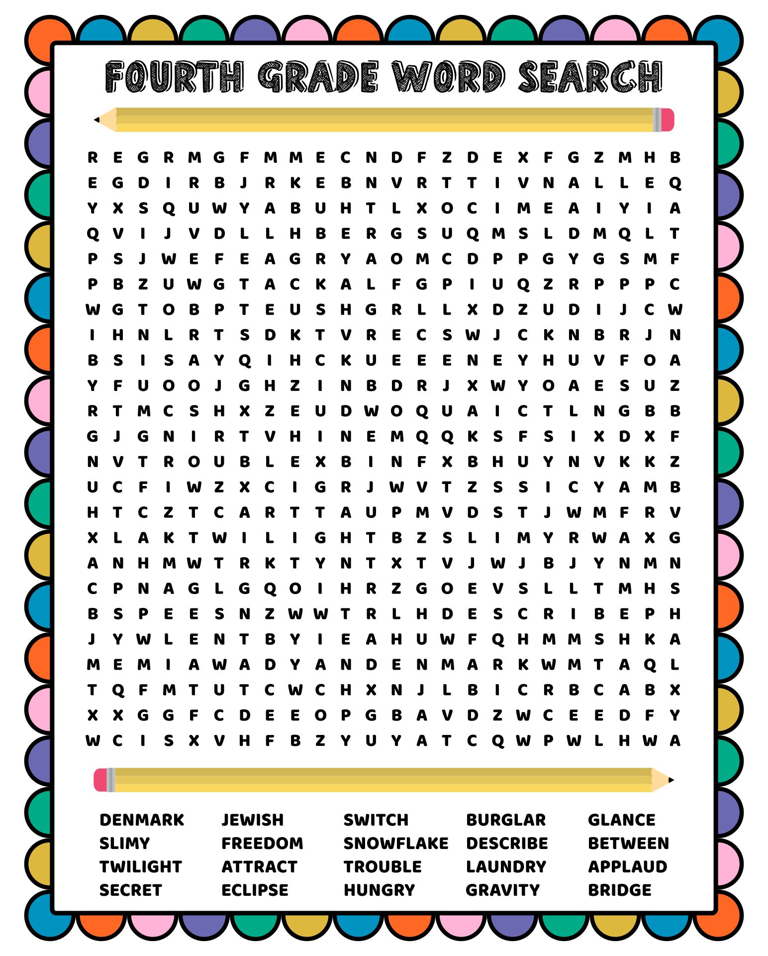 4th Grade Word Search Printable Worksheets