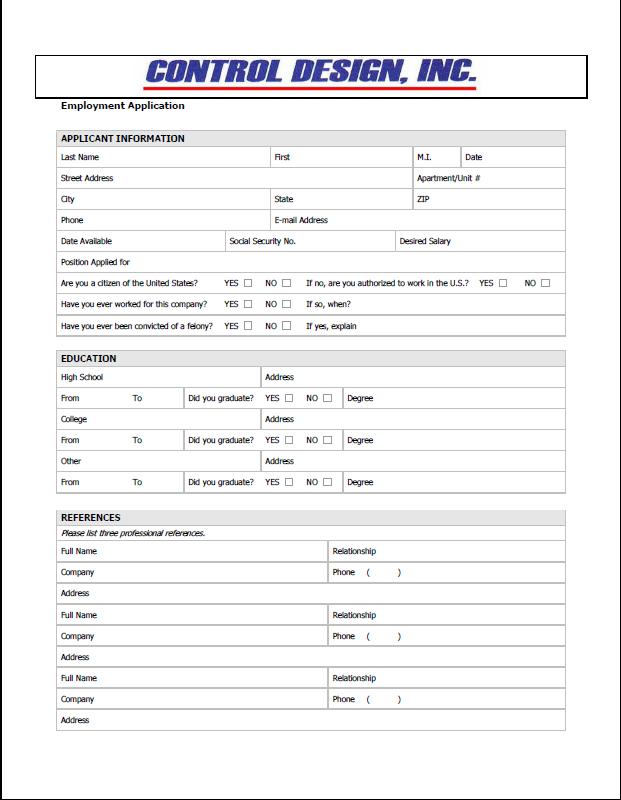 Employment Application Form PDF