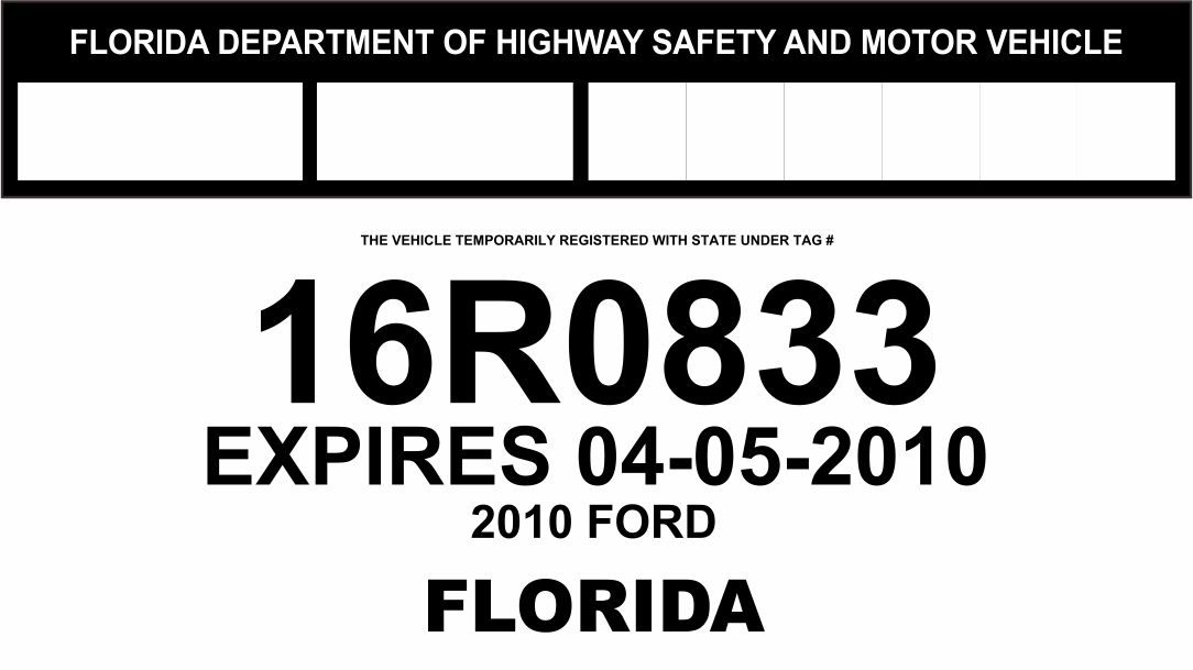 Florida Temporary Tag Template