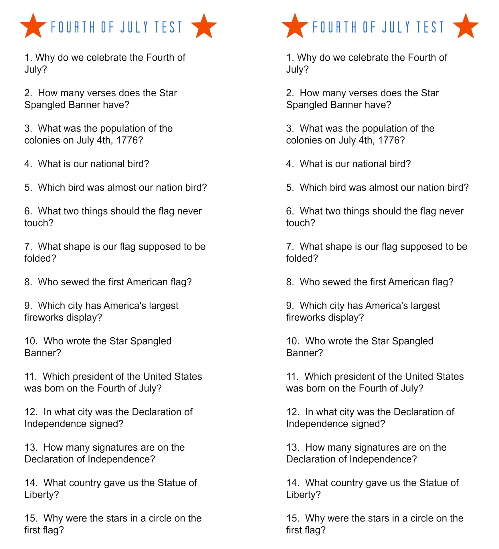 10 Best Fourth Of July Trivia Printable Printablee Com