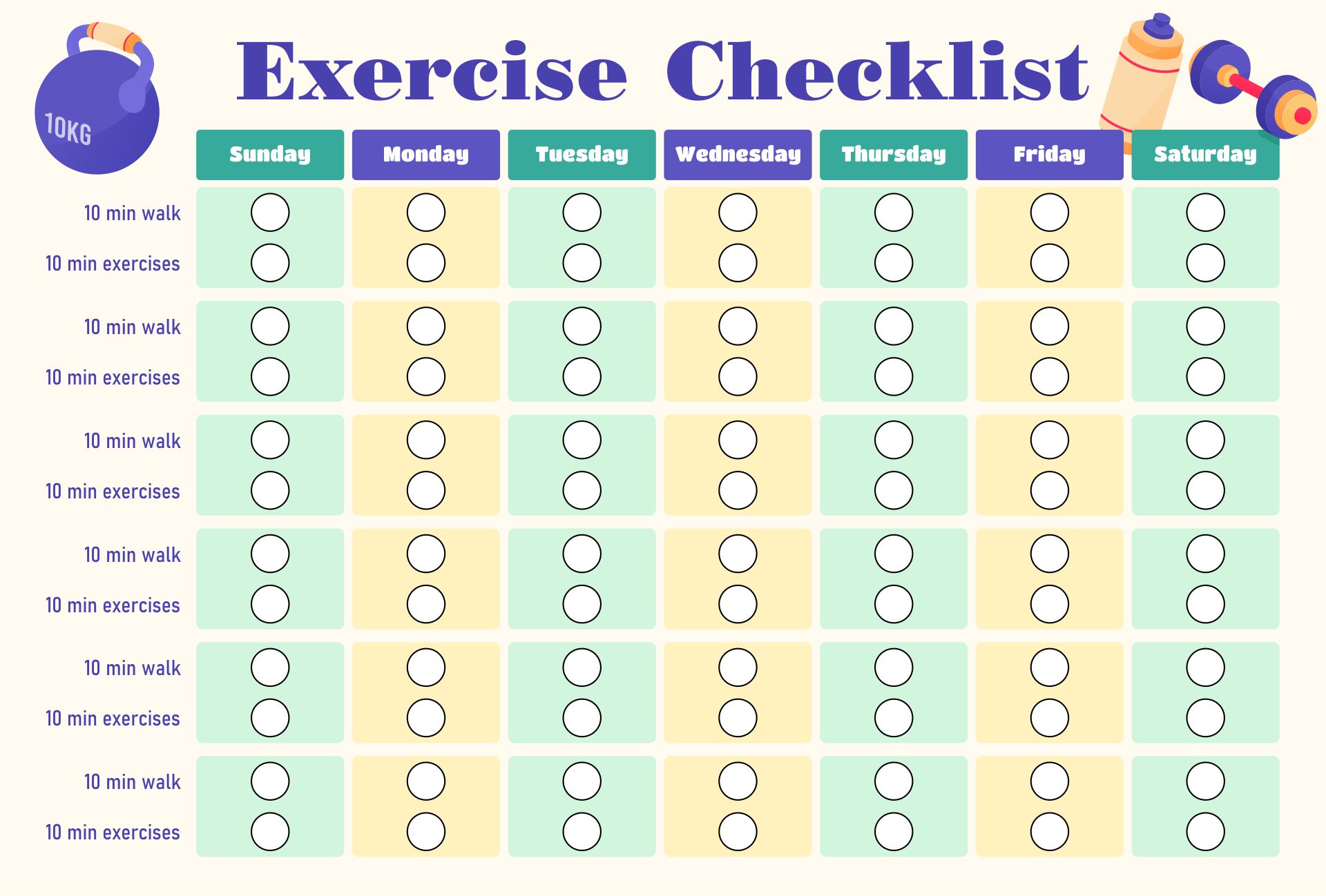 Printable Exercise Checklist