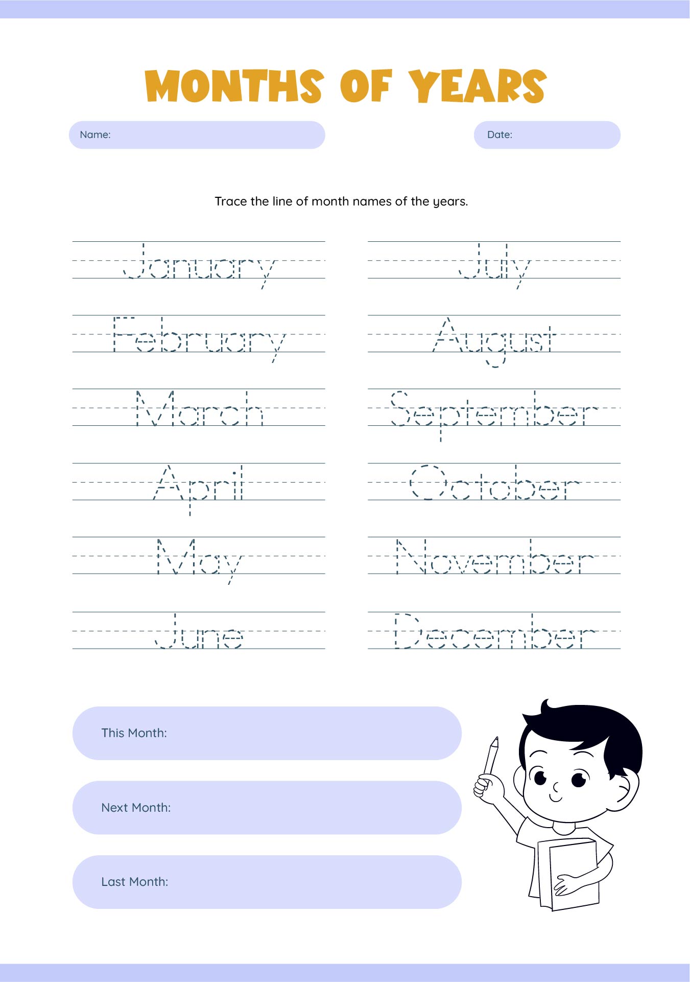 Printable Months of the Year Chart
