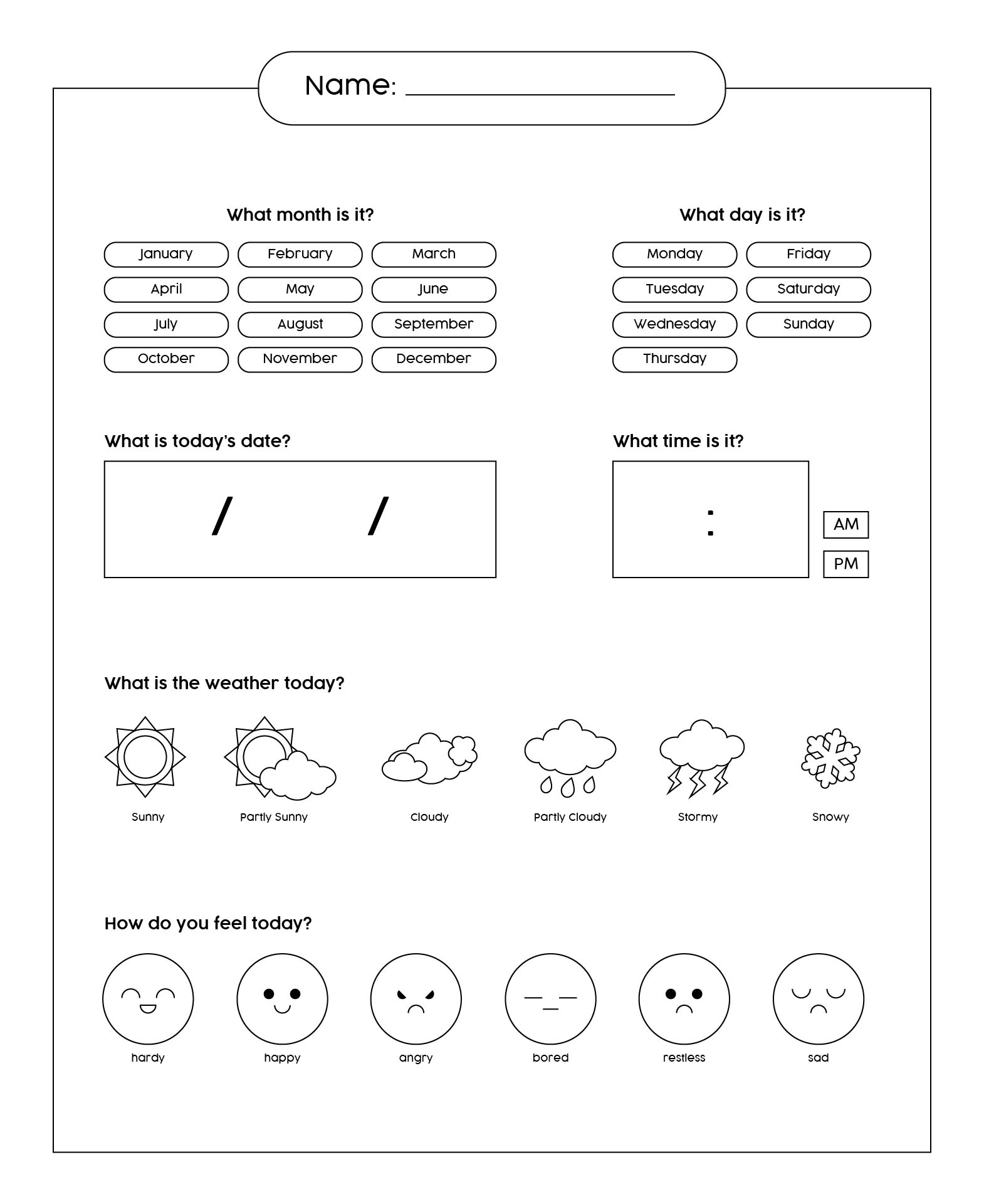 Kindergarten Data Center Log Printable