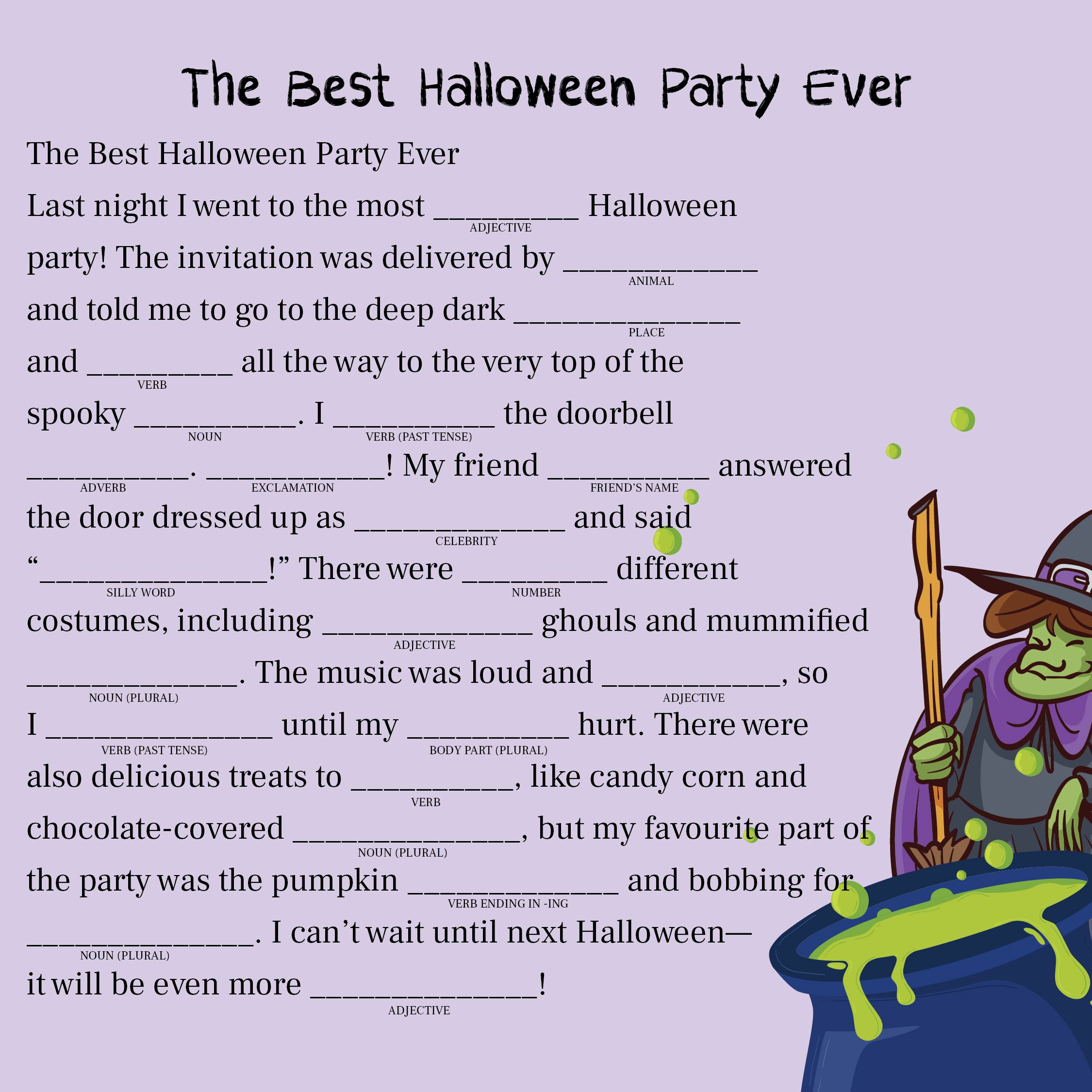 Adult Halloween Mad Libs Printable