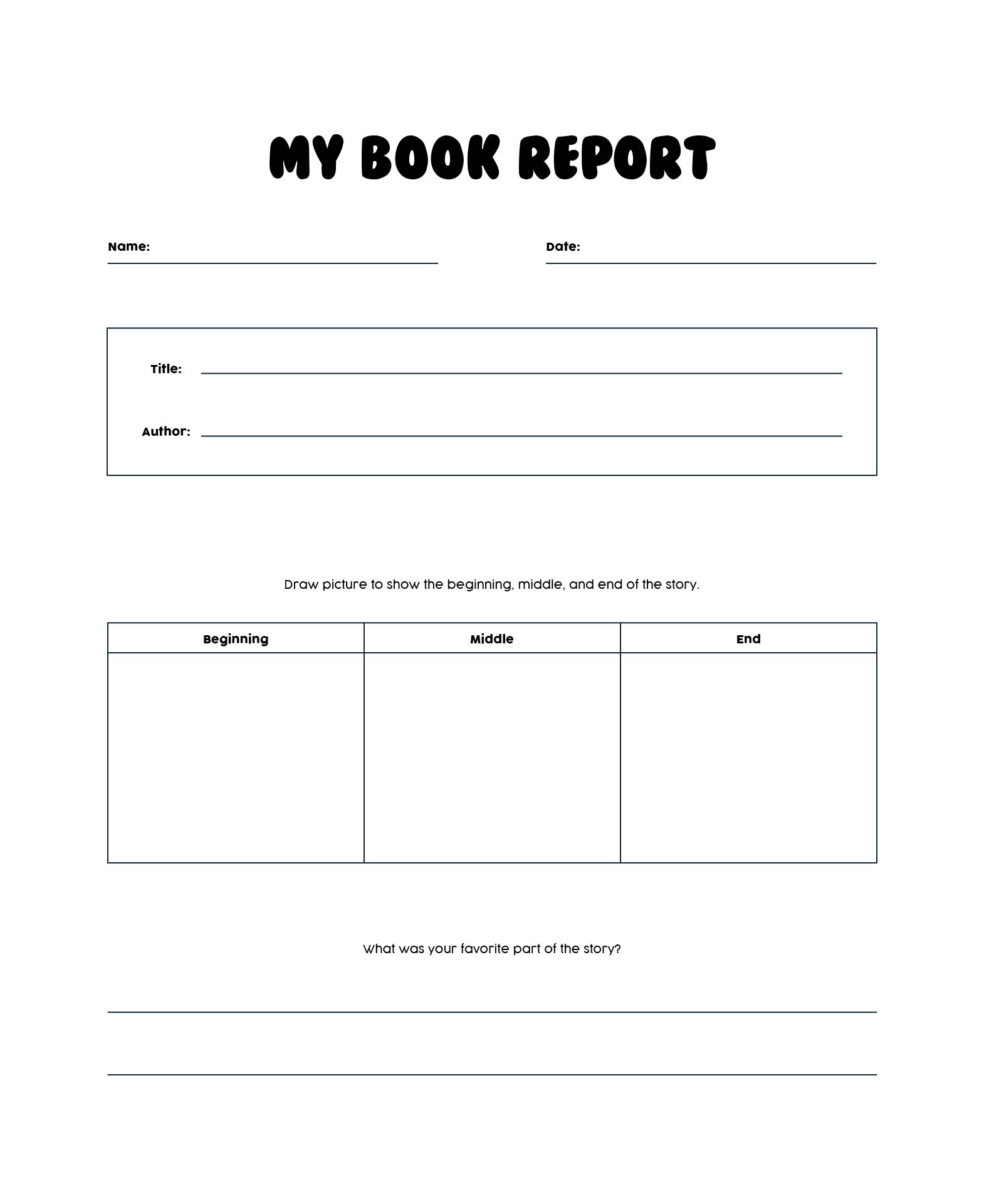 Kindergarten Book Report Form