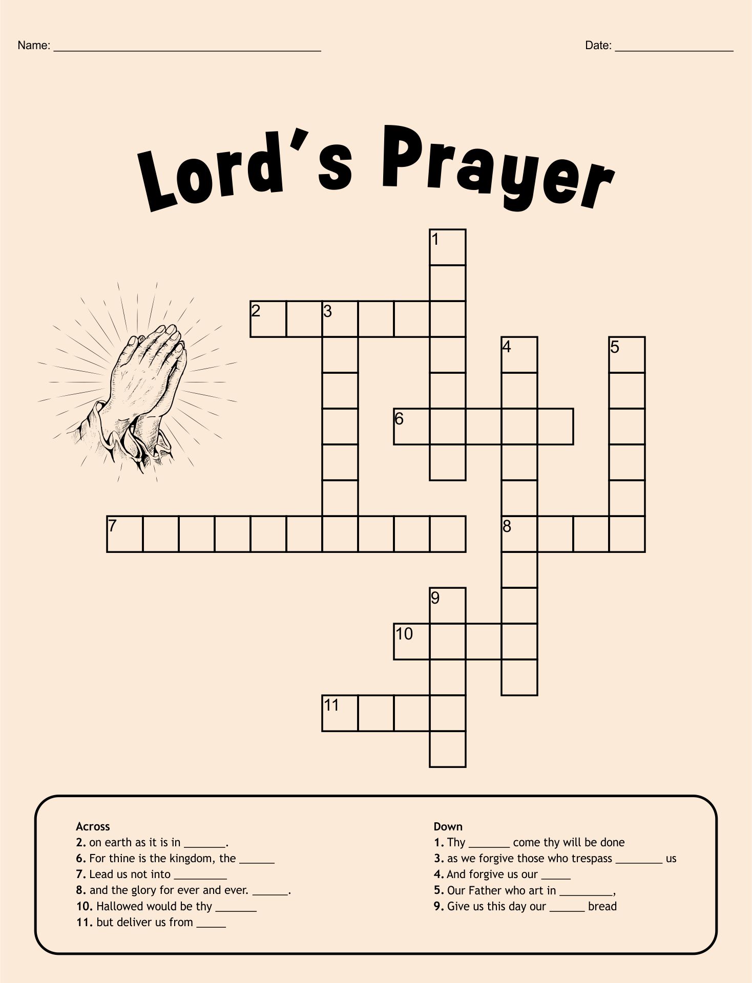 Lords Prayer Crossword