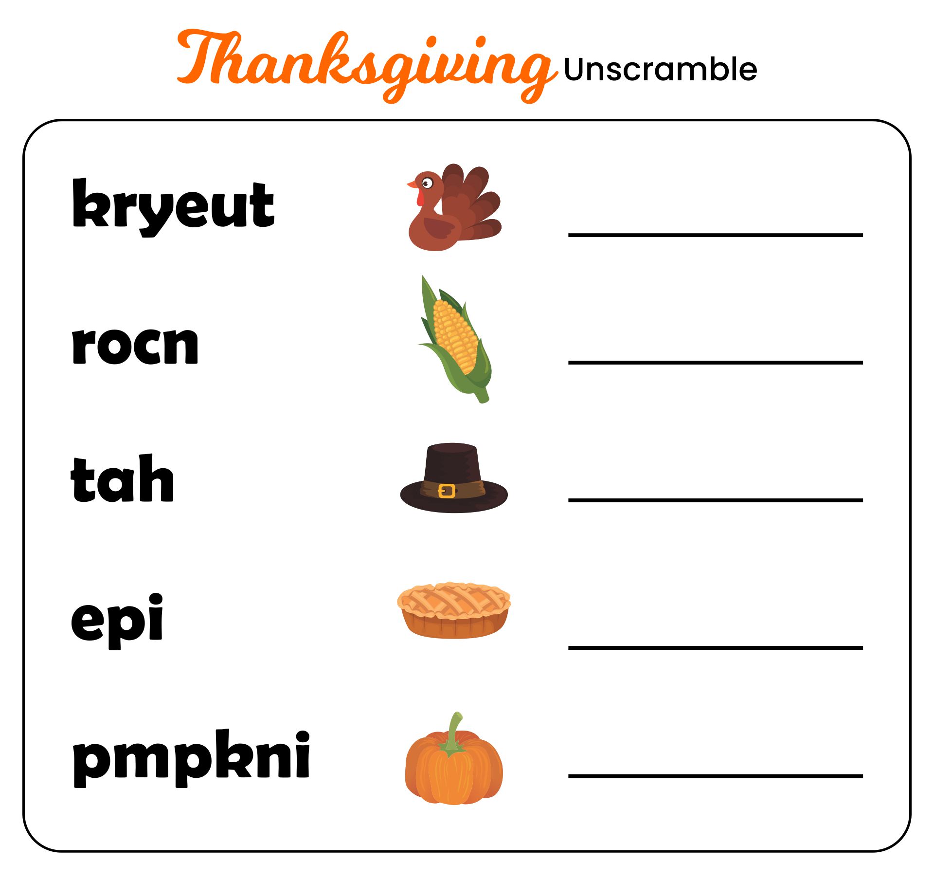 Preschool Thanksgiving Printables