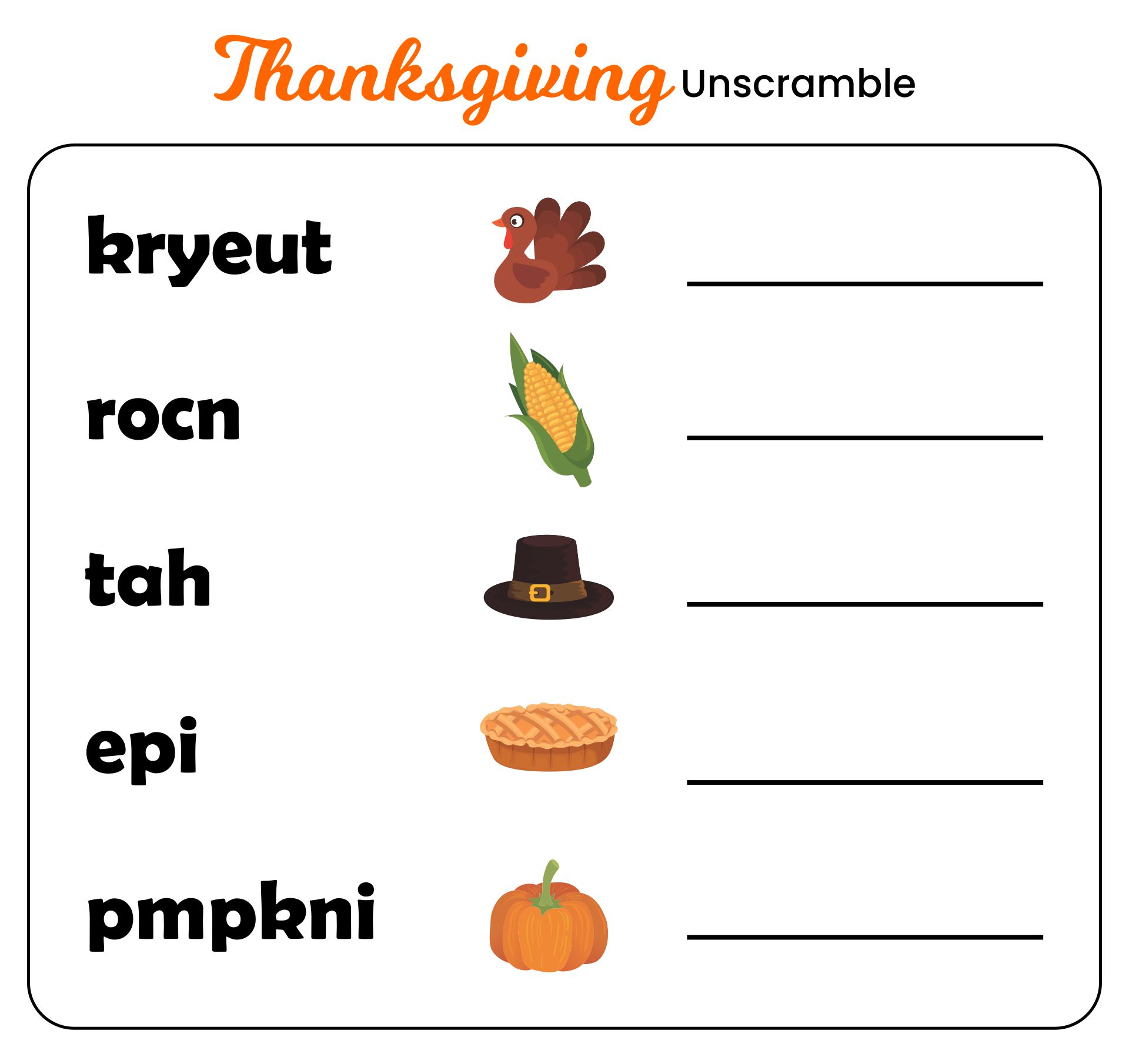 Preschool Printables Thanksgiving Worksheets